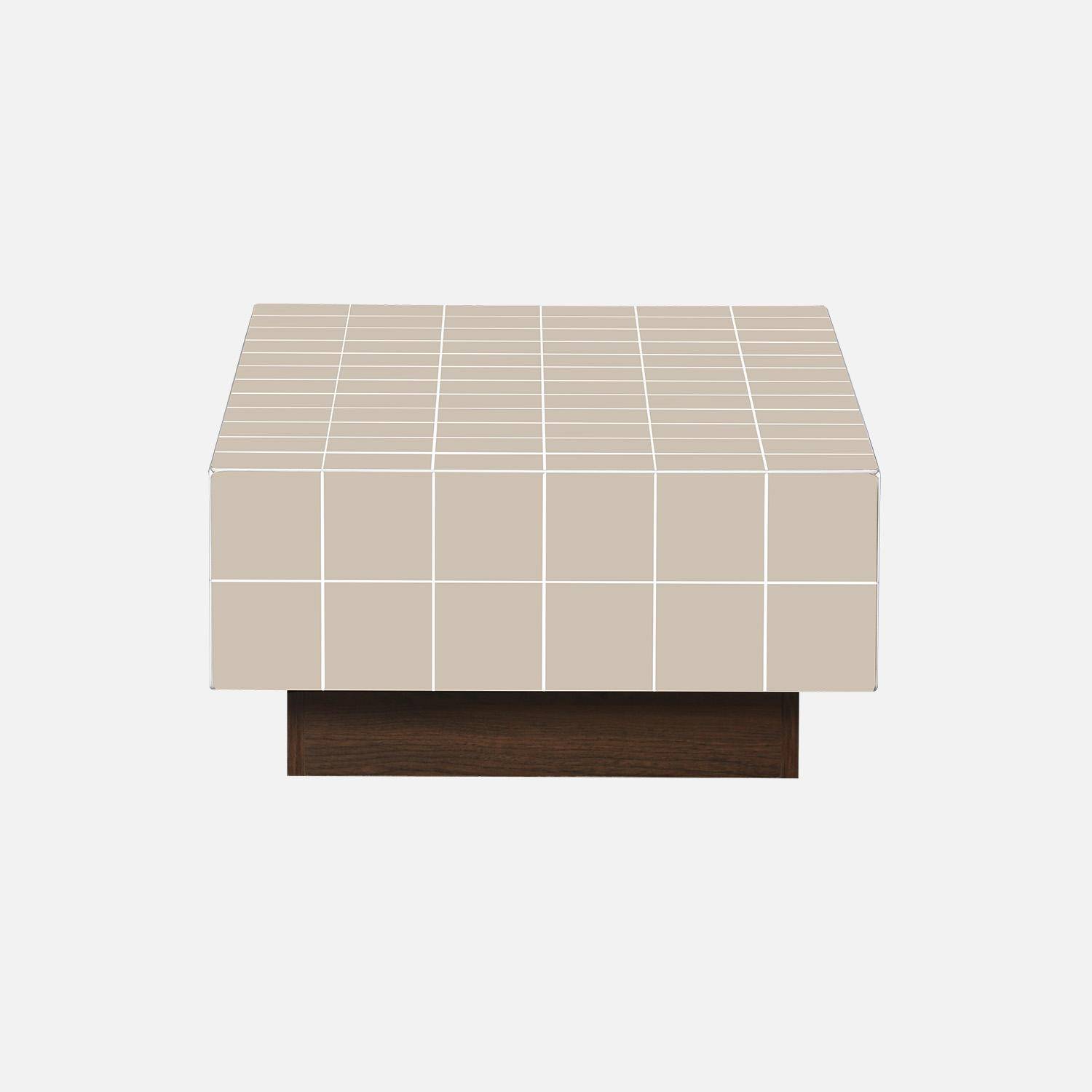Mesa de centro com padrão de azulejos em imitação de cerâmica mate Bege - 120x60x30 cm Photo4