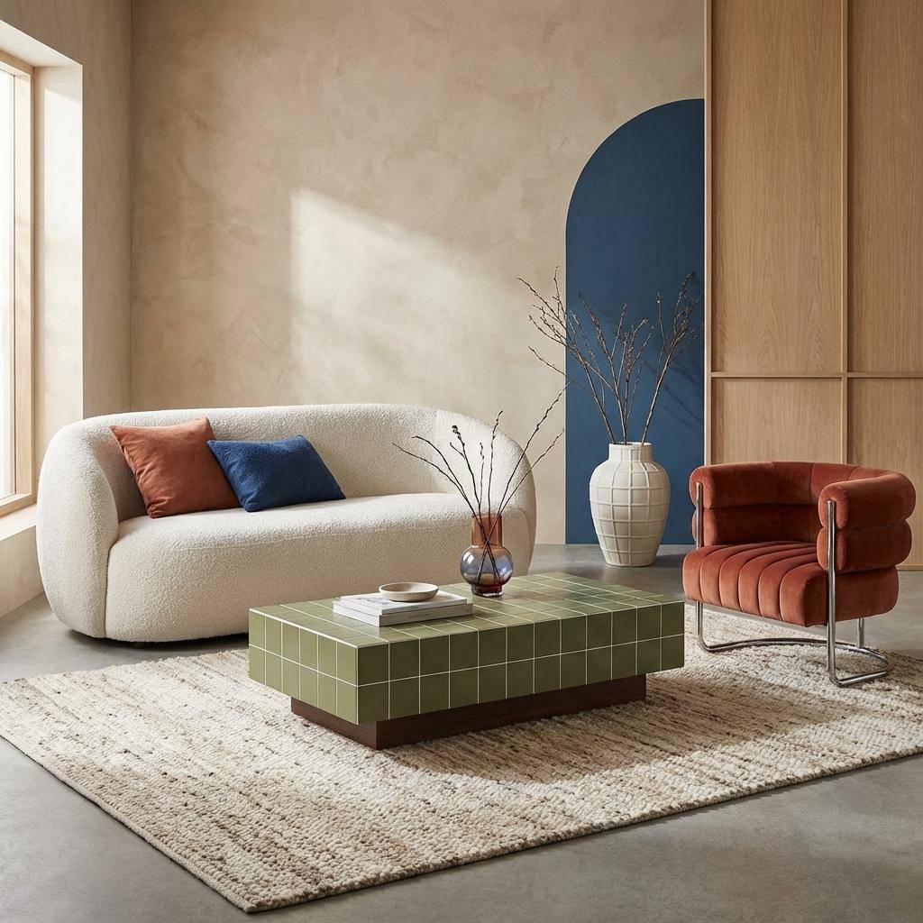 Table basse imitation carreaux de ciment 120cm kaki - Grid,sweeek,Photo1