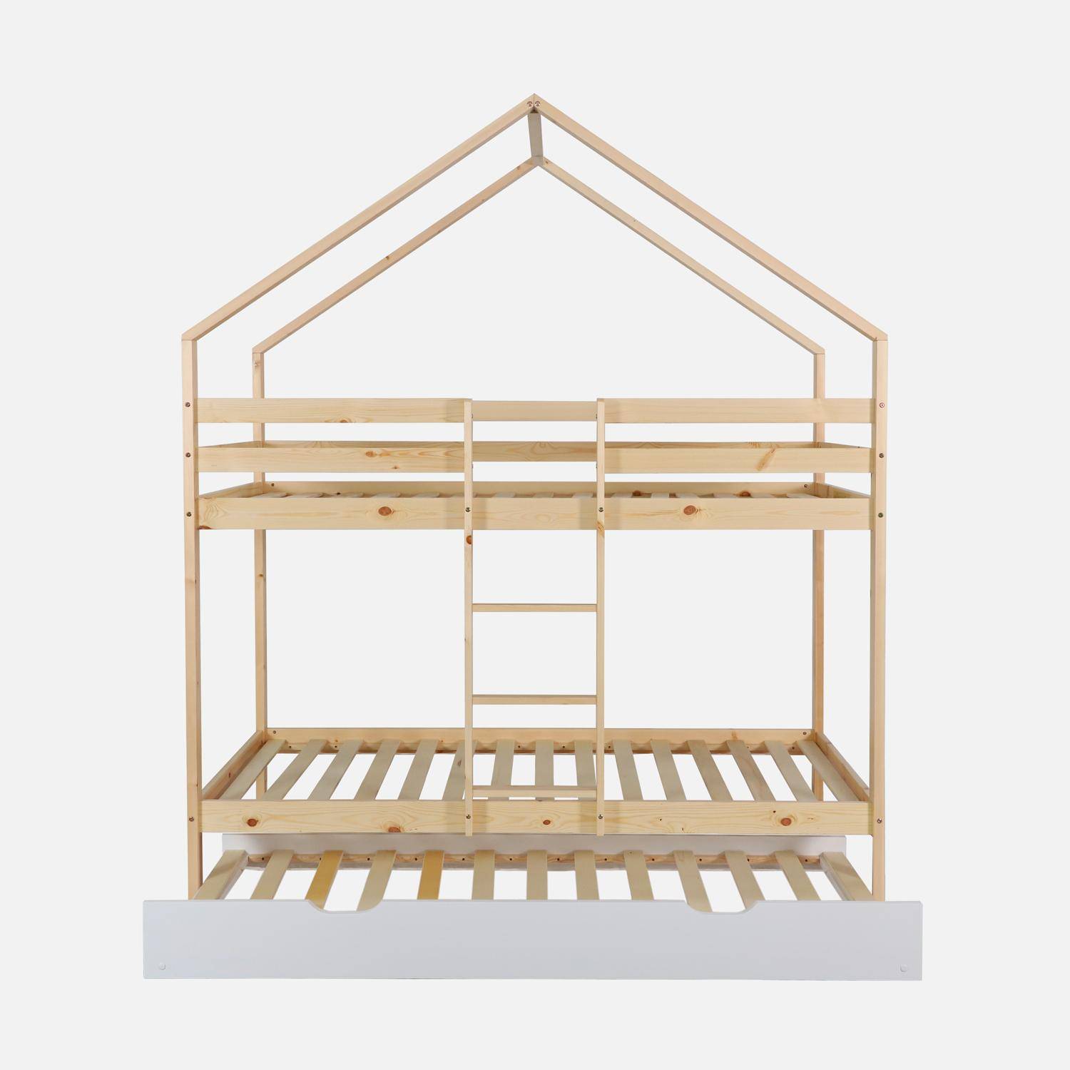 Letto a castello per bambini cabina 190 cm pino naturale con cassetto, Roya, Bianco, 212x102x188.5 cm,sweeek,Photo4
