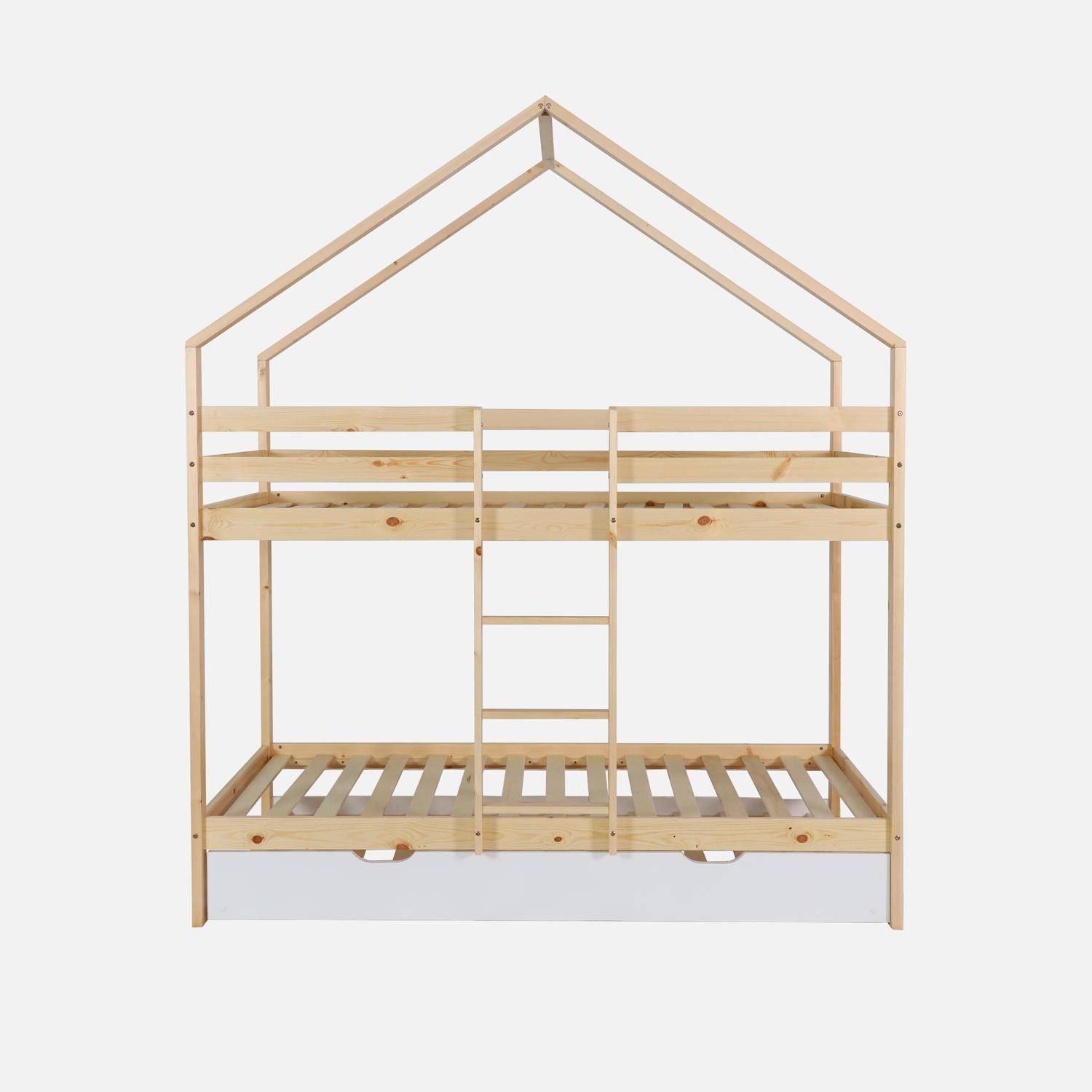 Letto a castello per bambini cabina 190 cm pino naturale con cassetto, Roya, Bianco, 212x102x188.5 cm,sweeek,Photo3