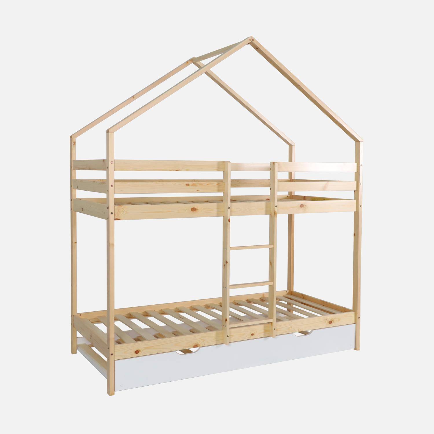 Letto a castello per bambini cabina 190 cm pino naturale con cassetto, Roya, Bianco, 212x102x188.5 cm,sweeek,Photo2