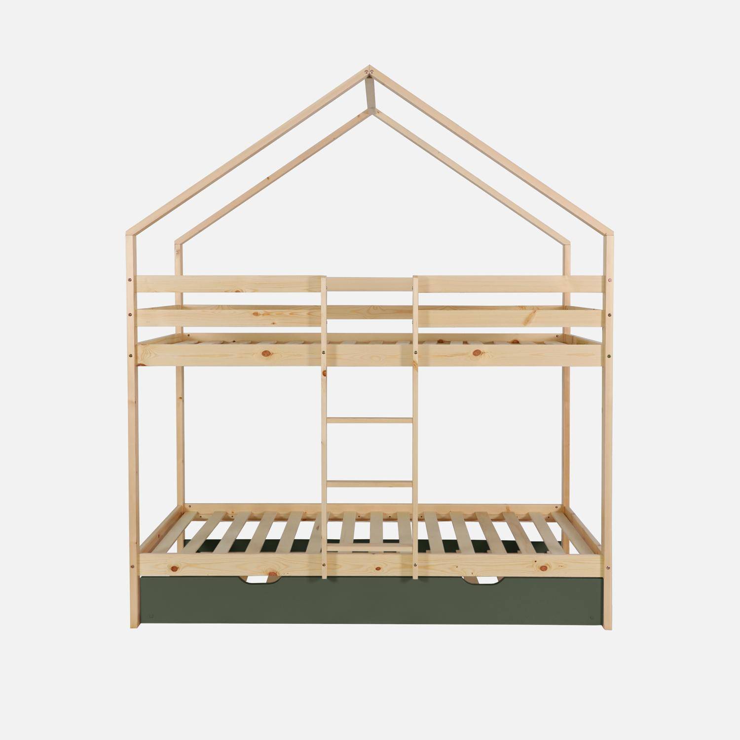 Letto a castello per bambini cabina 190 cm pino naturale con cassetto, Roya, Verde, 212x102x188.5 cm,sweeek,Photo3