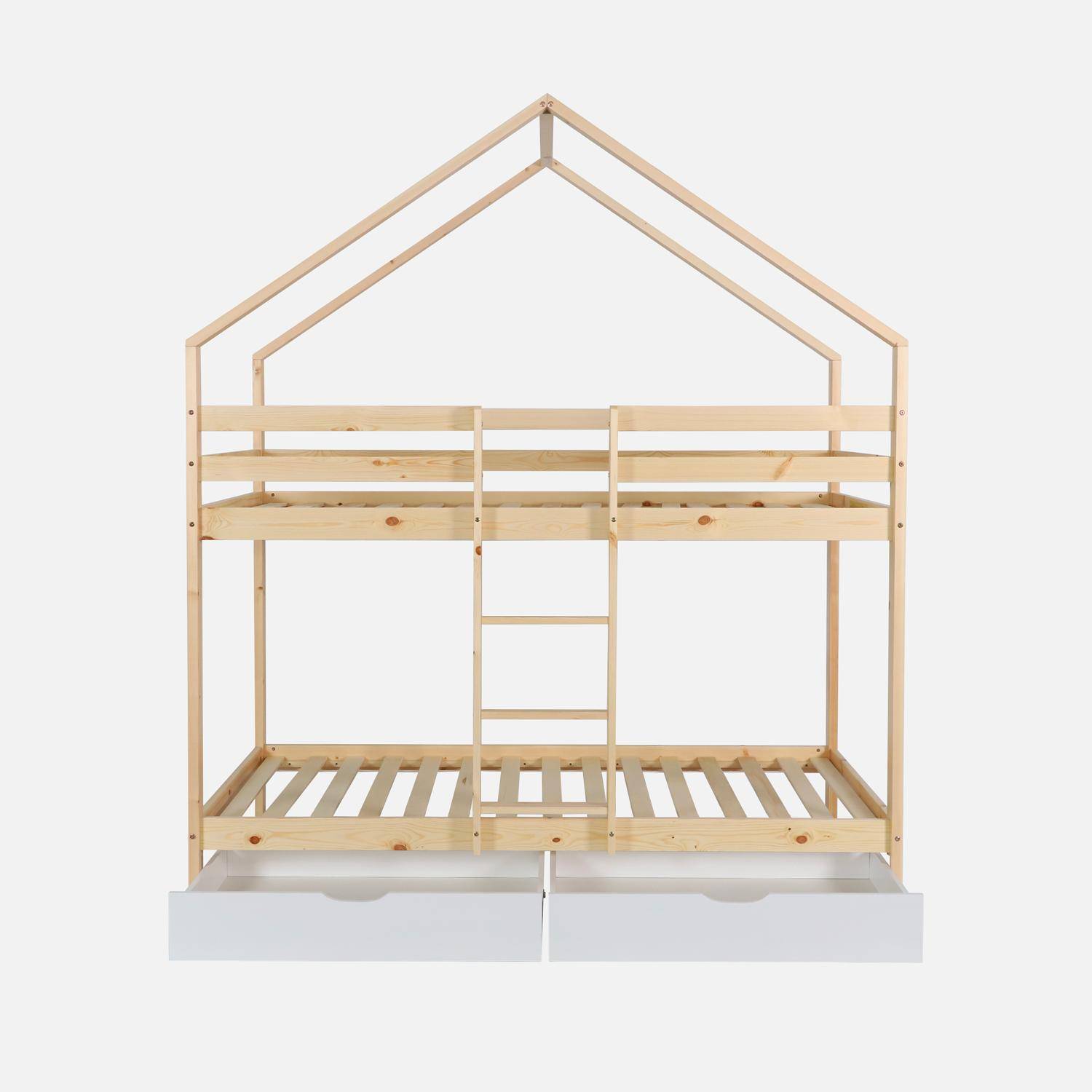 Letto a castello per bambini cabina 190 cm pino naturale con cassetti, Roya, Bianco, 223x199x96 cm Photo4