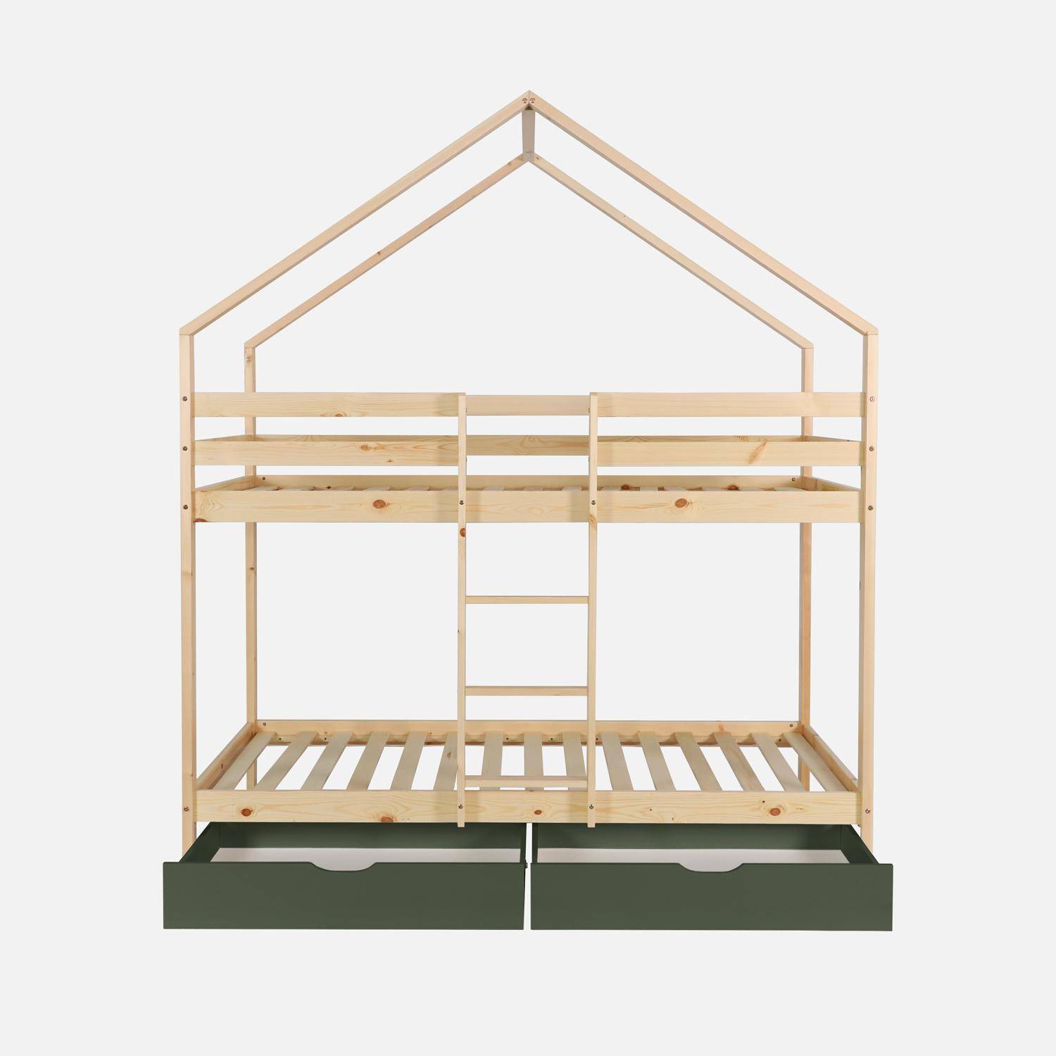Letto a castello per bambini cabina 190 cm pino naturale con cassetti, Roya, Verde, 223x199x96 cm Photo4