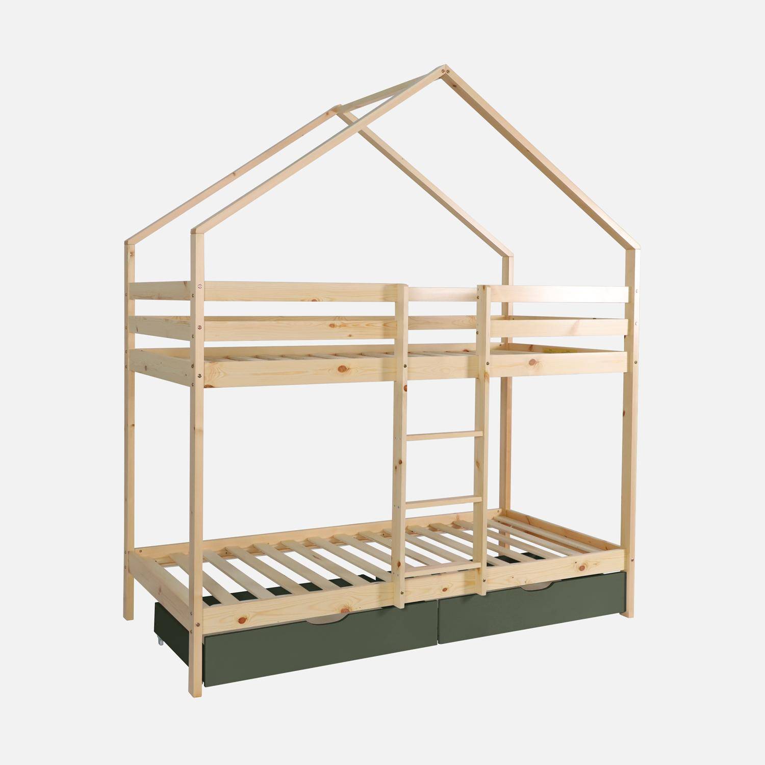 Letto a castello per bambini cabina 190 cm pino naturale con cassetti, Roya, Verde, 223x199x96 cm,sweeek,Photo2
