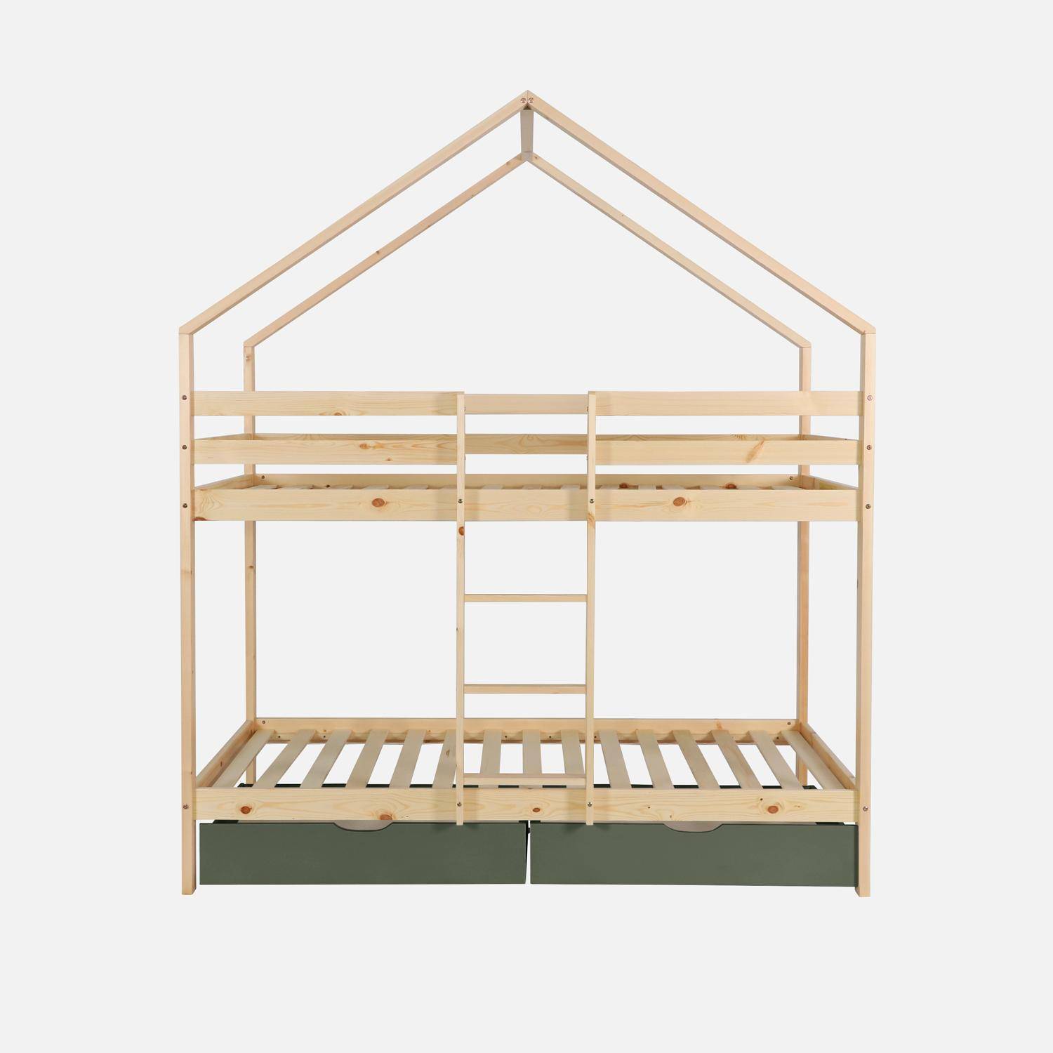 Letto a castello per bambini cabina 190 cm pino naturale con cassetti, Roya, Verde, 223x199x96 cm,sweeek,Photo3
