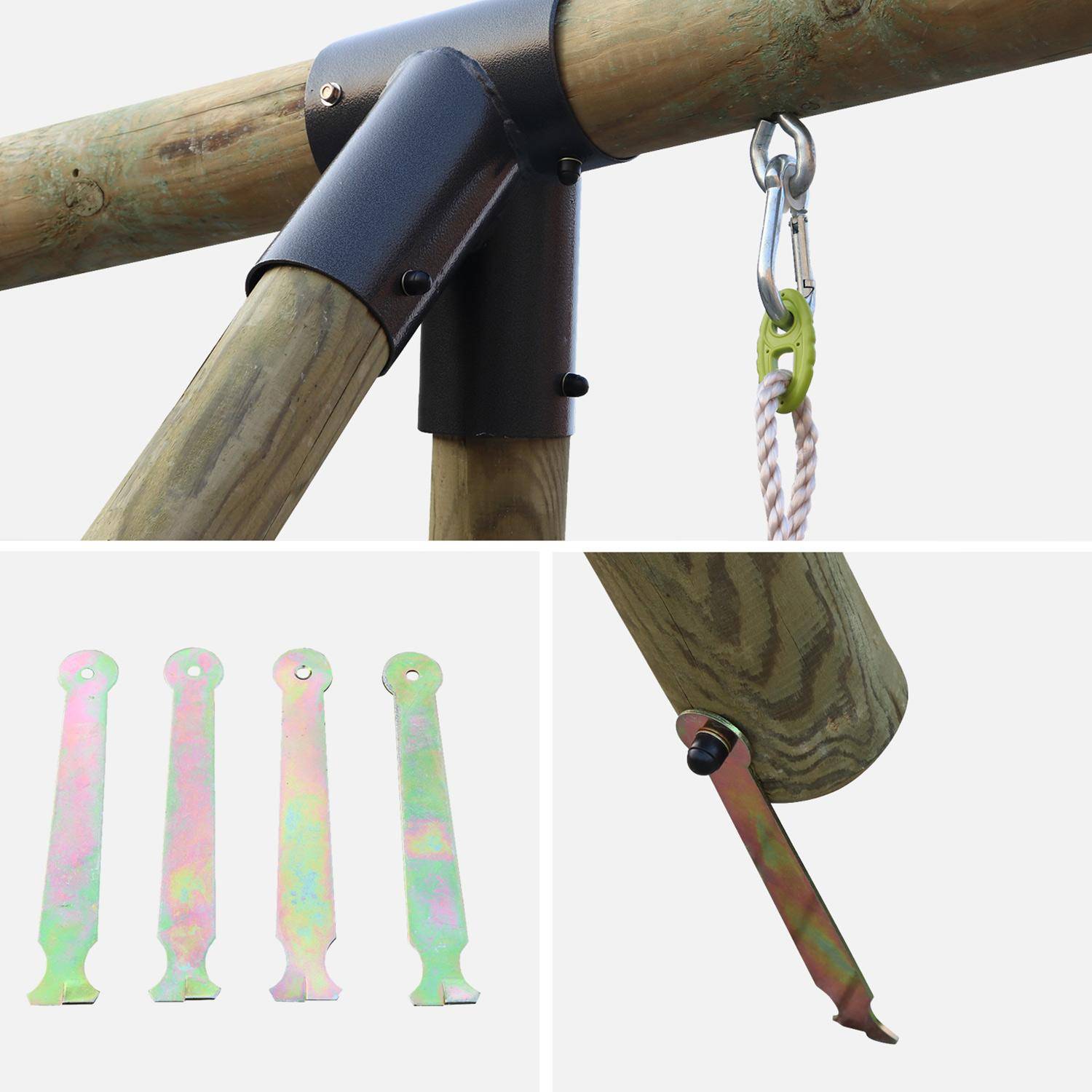 Aire de jeux Mistral en bois avec 2 balançoires et échelle en corde bois de pin,sweeek,Photo5