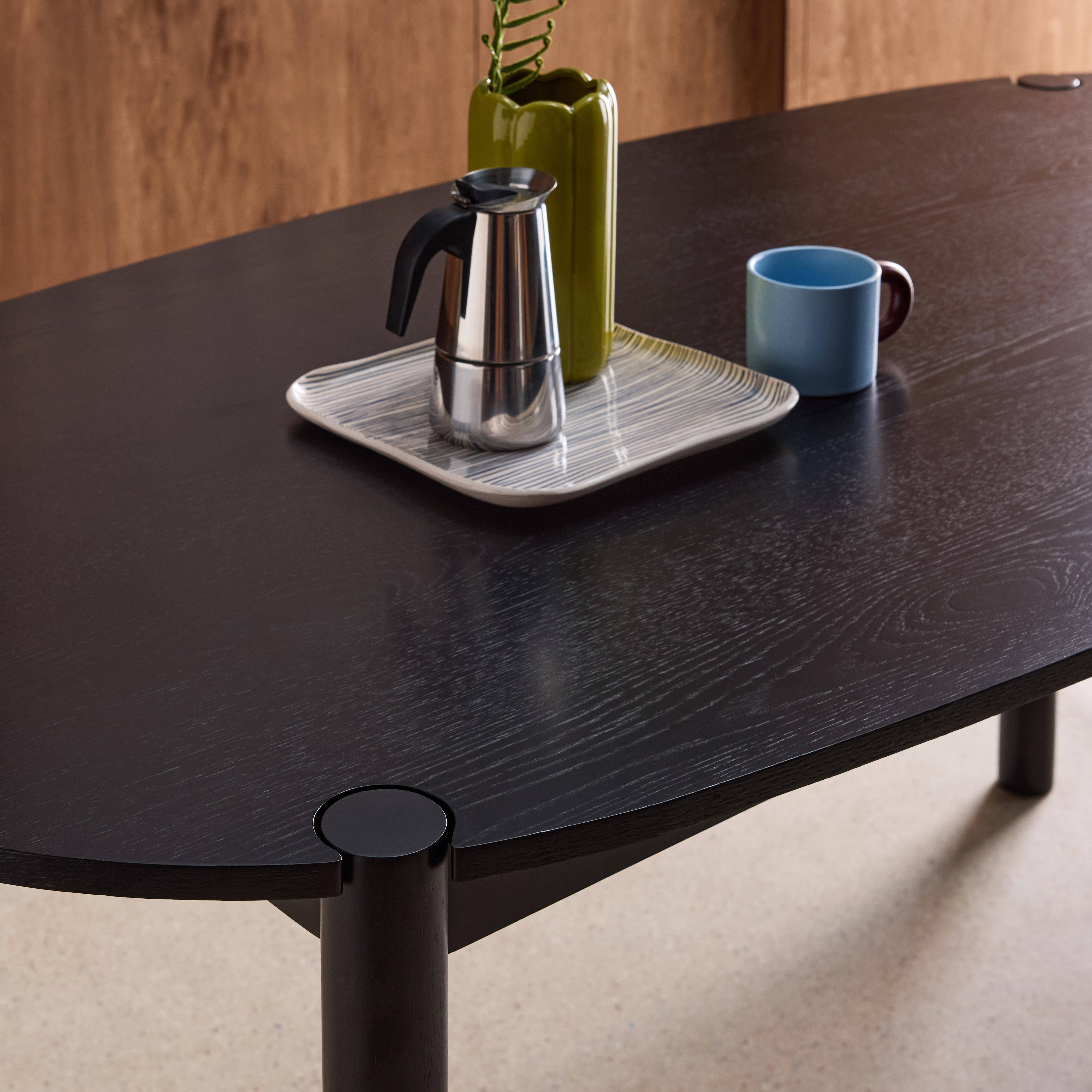 Mesa de jantar oval de madeira de seringueira, 6 lugares Preto - 180x90x75 cm Photo3