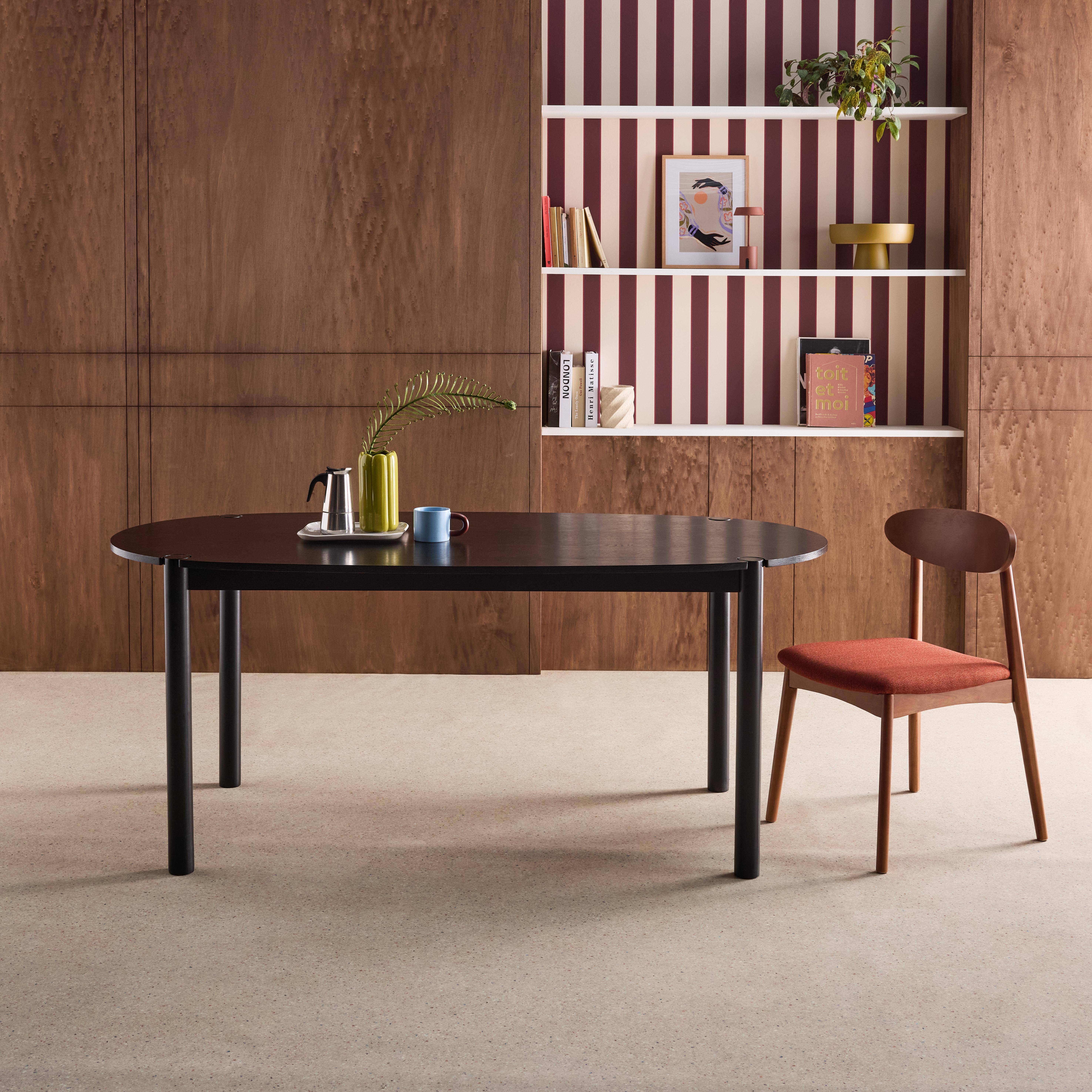 Mesa de jantar oval de madeira de seringueira, 6 lugares Preto - 180x90x75 cm,sweeek,Photo1