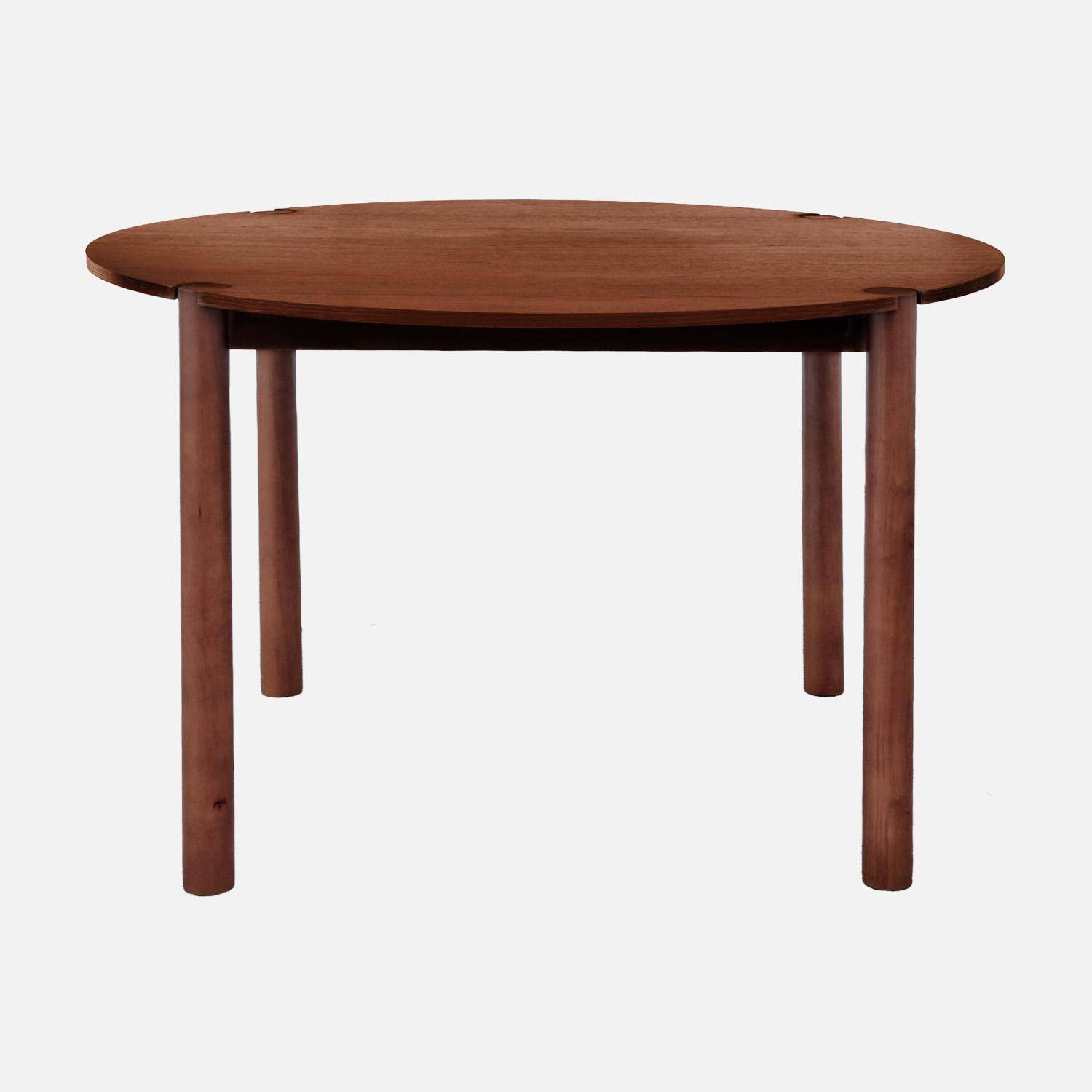 Table à manger ronde bois d'hévéa 4 places noyer - Clémence Photo2