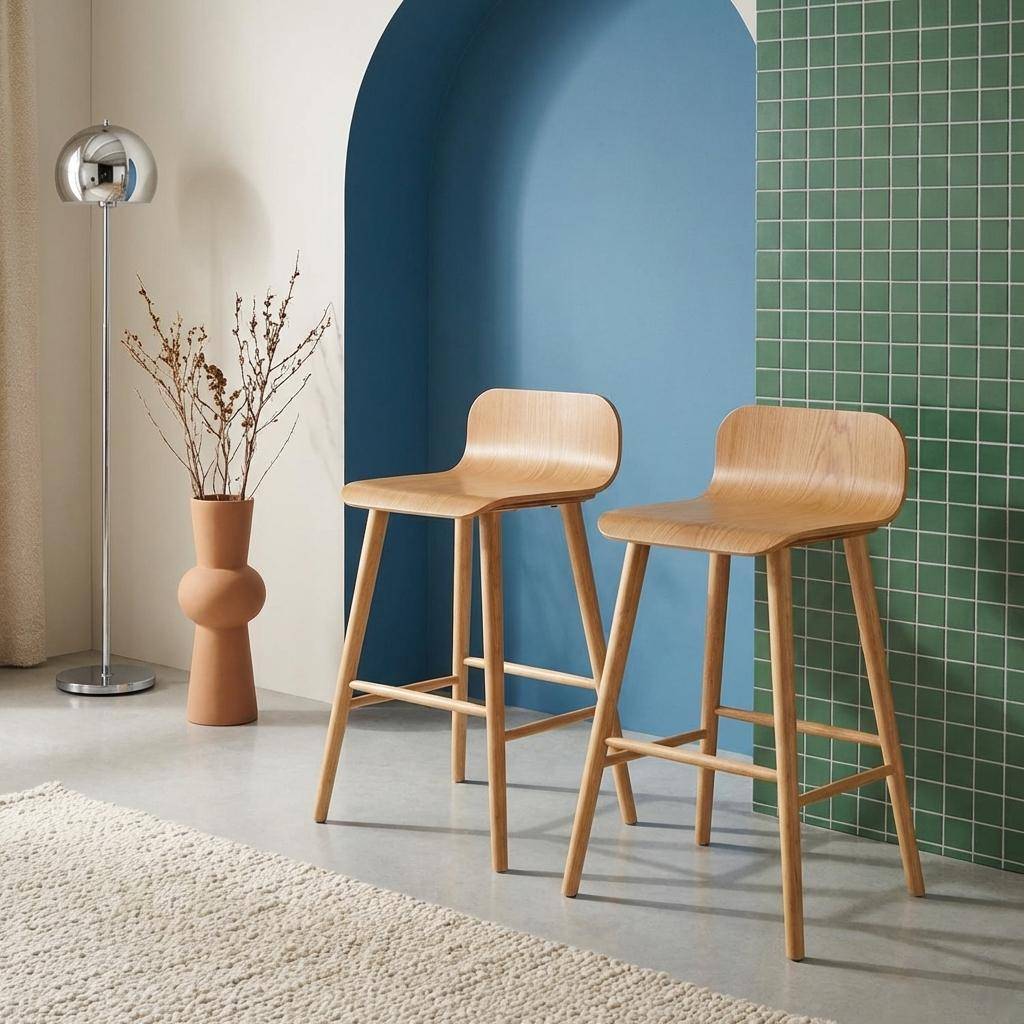 Set van 2 Scandinavische barkrukken van rubberhout naturel - Cassia Photo3
