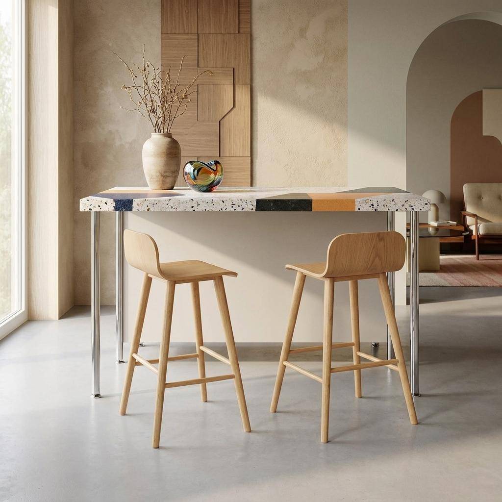 Set van 2 Scandinavische barkrukken van rubberhout naturel - Cassia Photo1