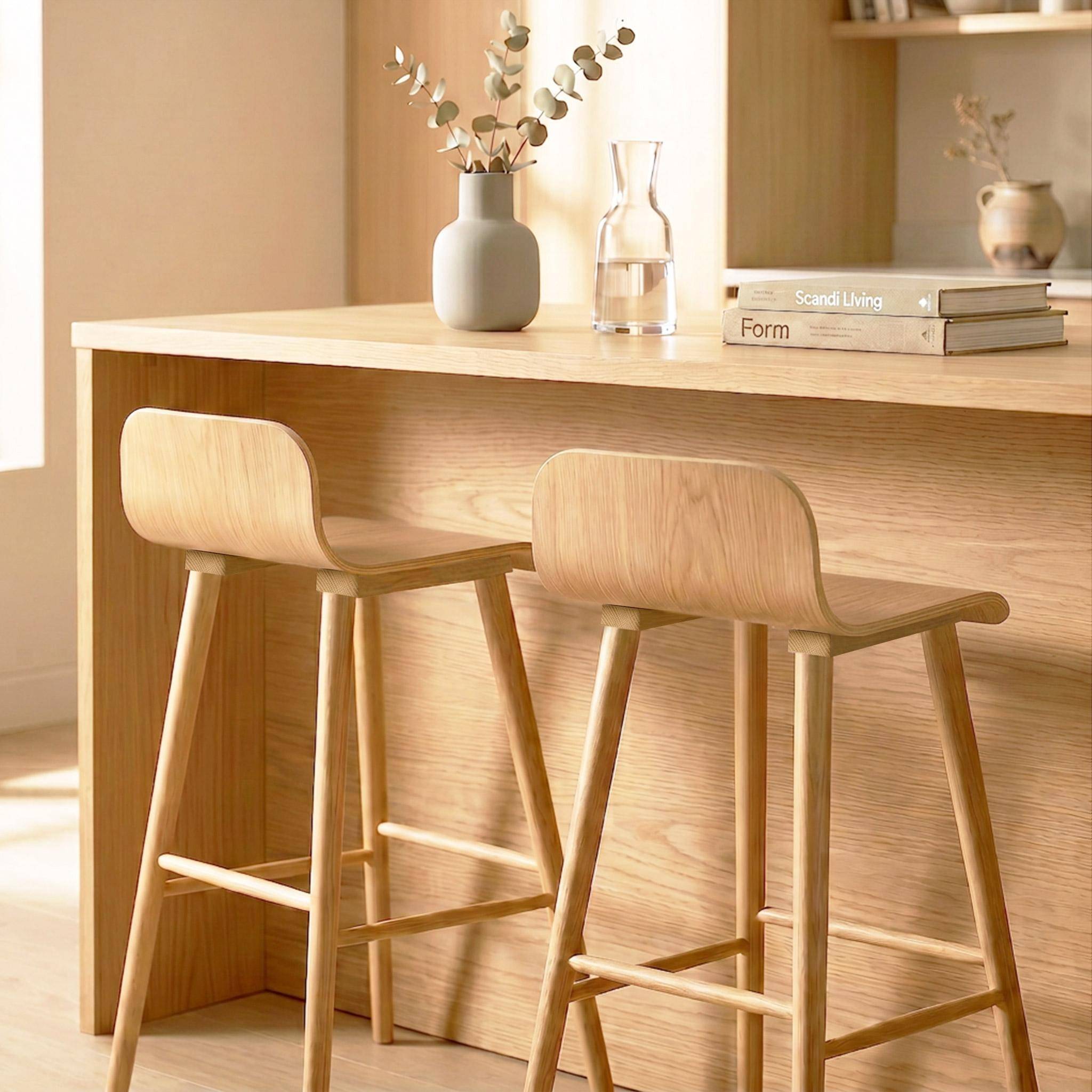 Set of 2 scandinavian bar stools in rubberwood natural 50x48x84 cm - Cassia Photo1