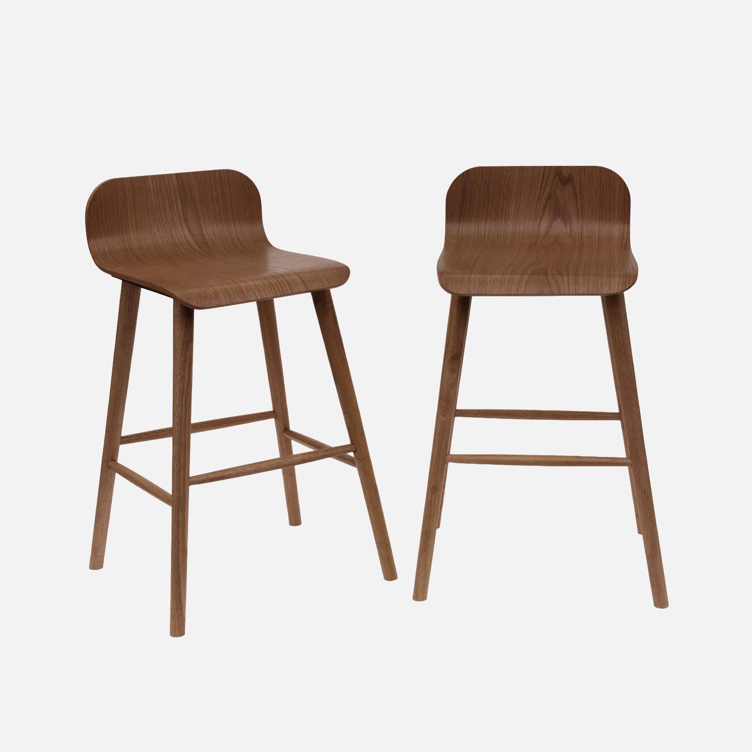 Banco alto de bar escandinava madeira de seringueira 67,5cm, set de 2 Madeira de nogueira - 50x48x84 cm Photo1