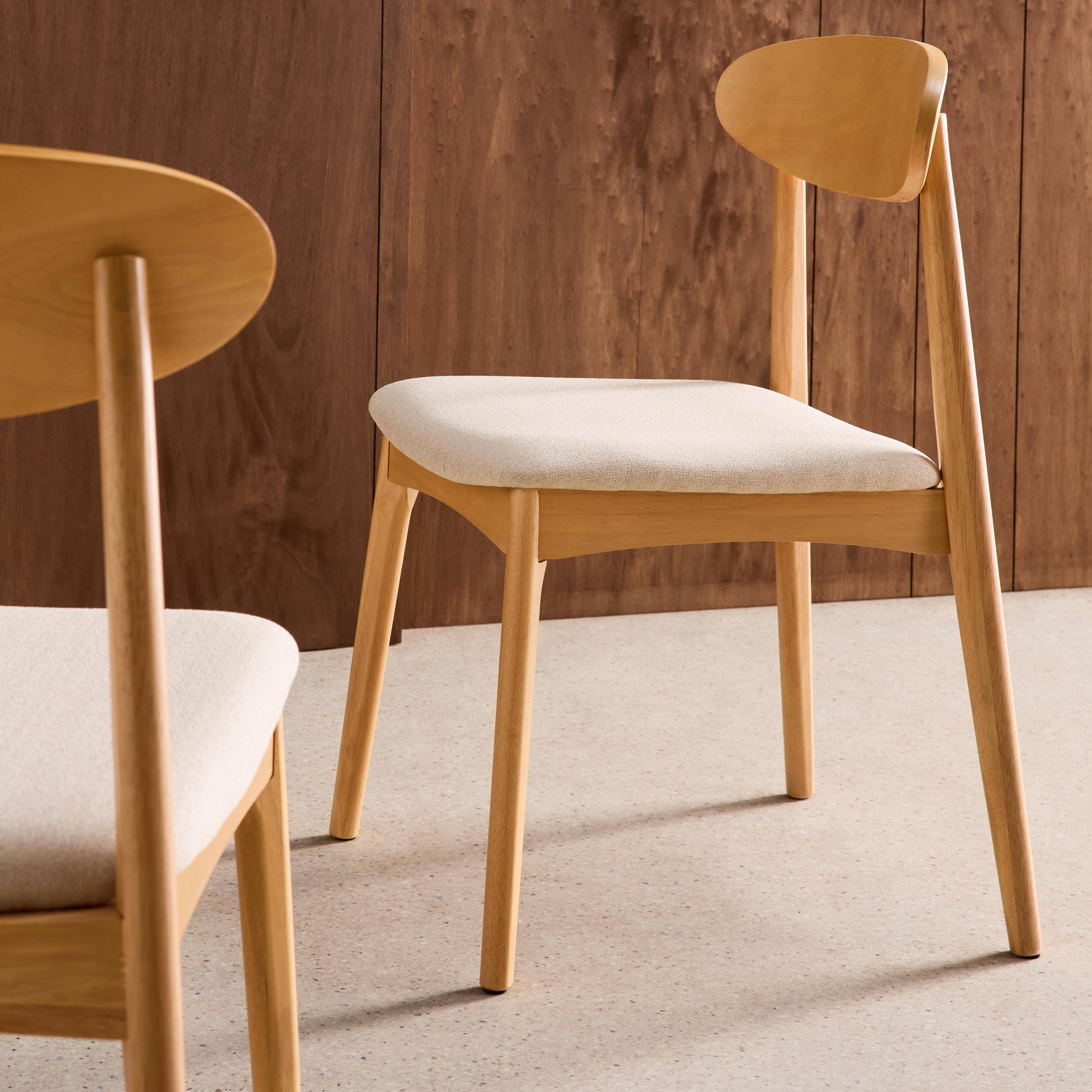 Lot de 2 chaises vintage bois d'hévéa naturel et tissu beige - Aria Photo3