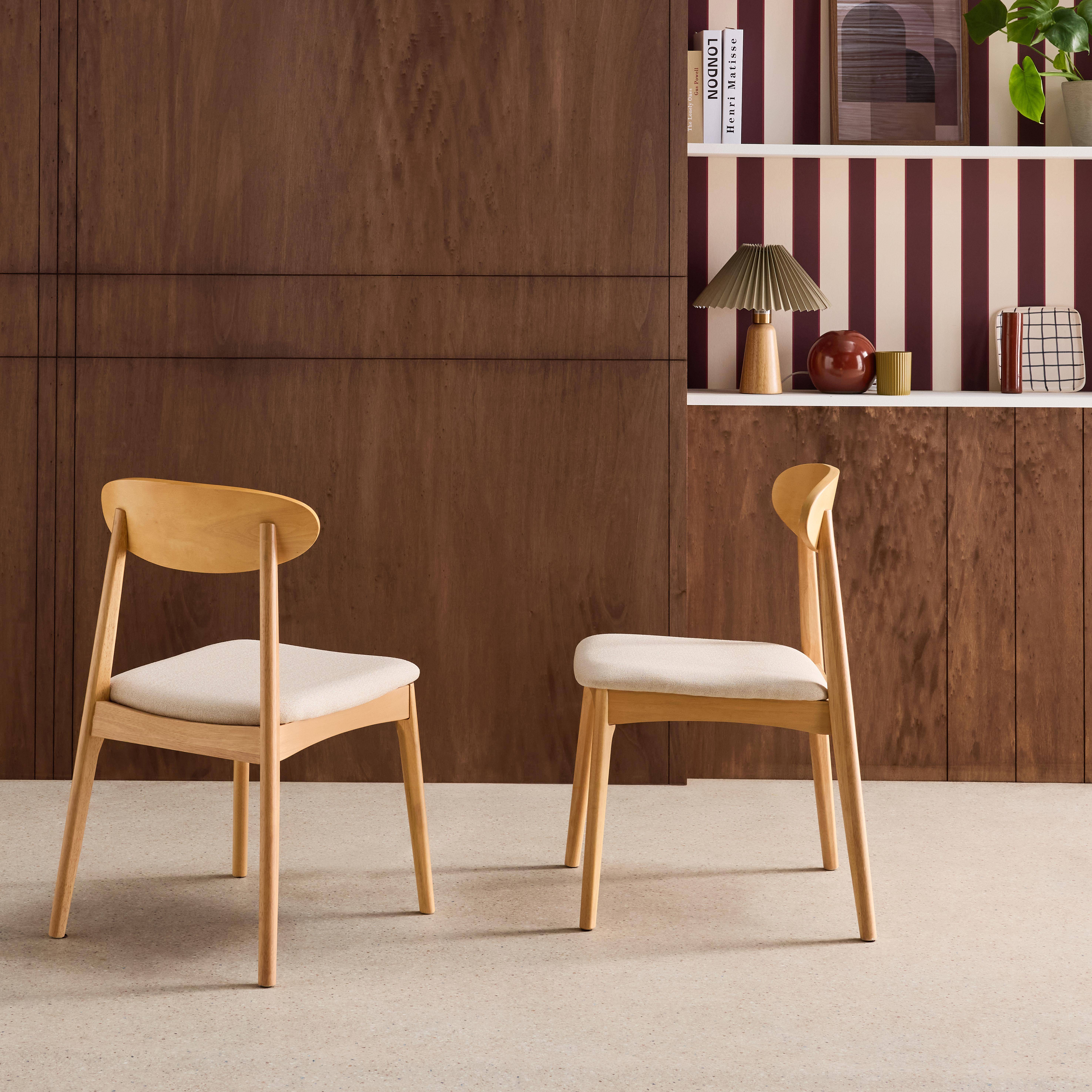 Lot de 2 chaises vintage bois d'hévéa naturel et tissu beige - Aria,sweeek,Photo2
