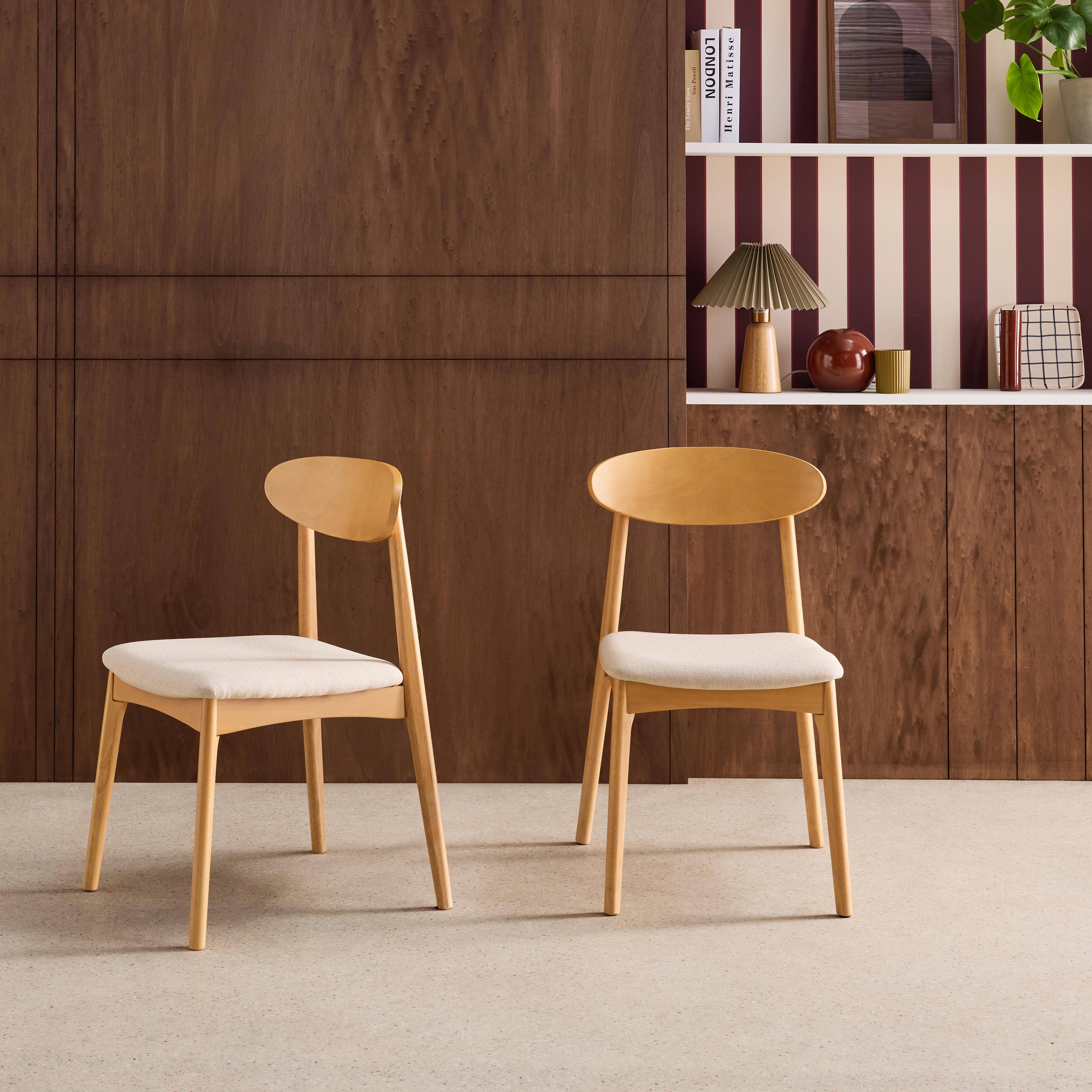 Lot de 2 chaises vintage bois d'hévéa naturel et tissu beige - Aria,sweeek,Photo1