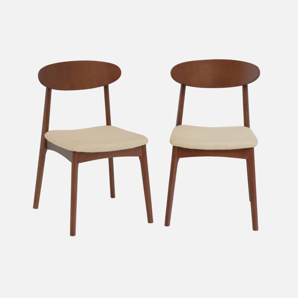 Cadeira vintage em madeira de seringueira e tecido, set de 2, Bege