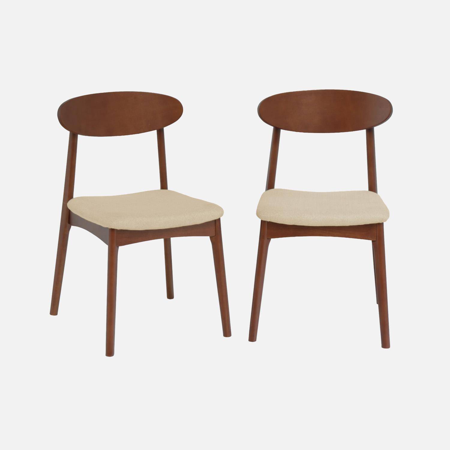 Lot de 2 chaises vintage hévéa noyer et tissu beige | sweeek