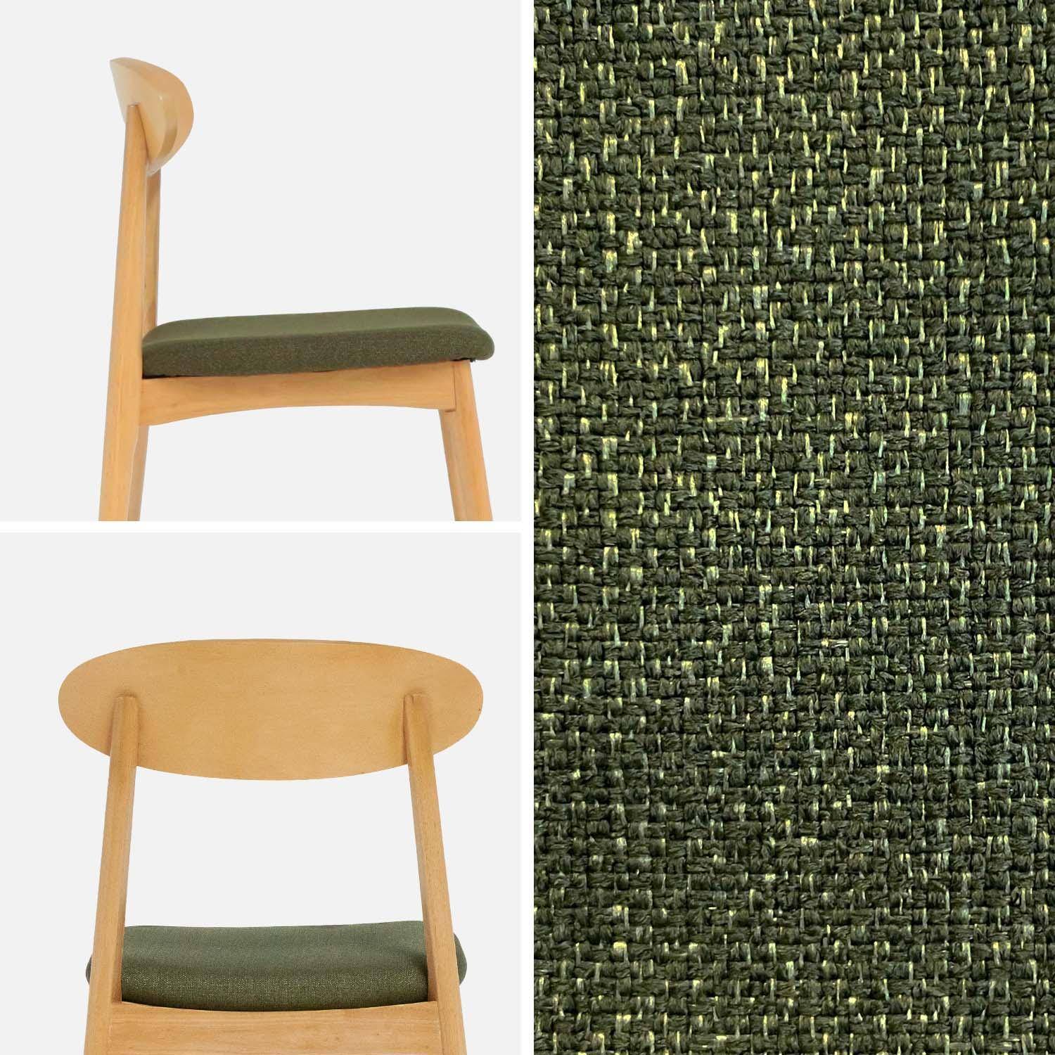 Cadeira vintage em madeira de seringueira e tecido, set de 2 Verde caqui - 50x53x80 cm Photo4