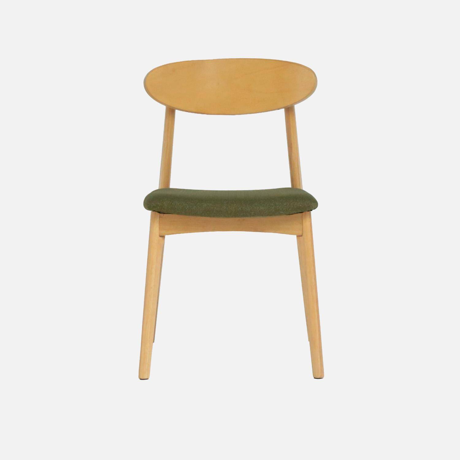 Cadeira vintage em madeira de seringueira e tecido, set de 2 Verde caqui - 50x53x80 cm Photo3