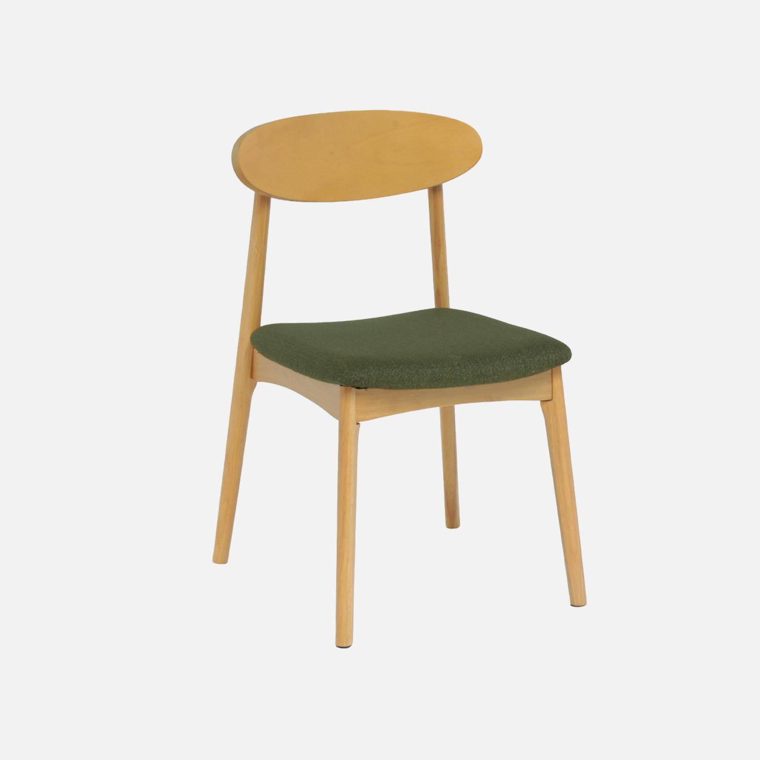 Cadeira vintage em madeira de seringueira e tecido, set de 2 Verde caqui - 50x53x80 cm,sweeek,Photo2