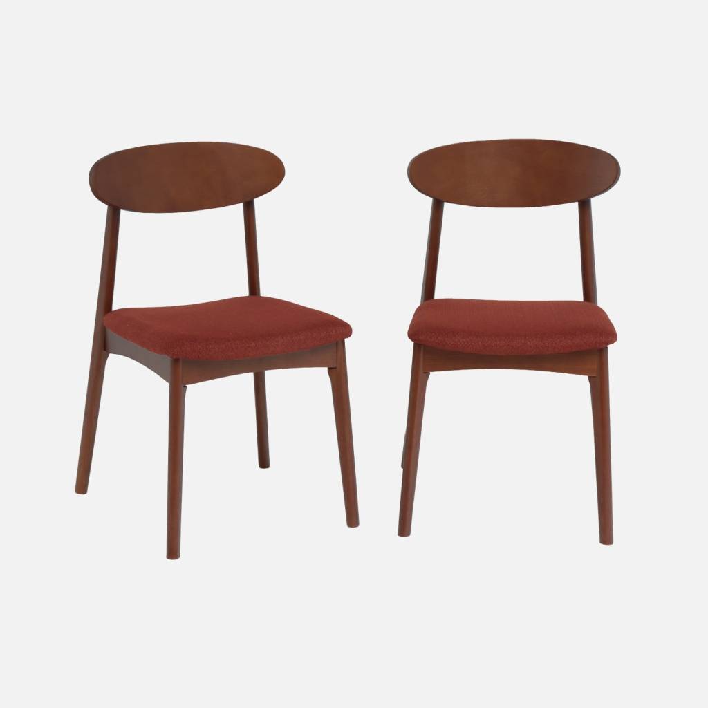 Cadeira vintage em madeira de seringueira e tecido, set de 2, Terracota