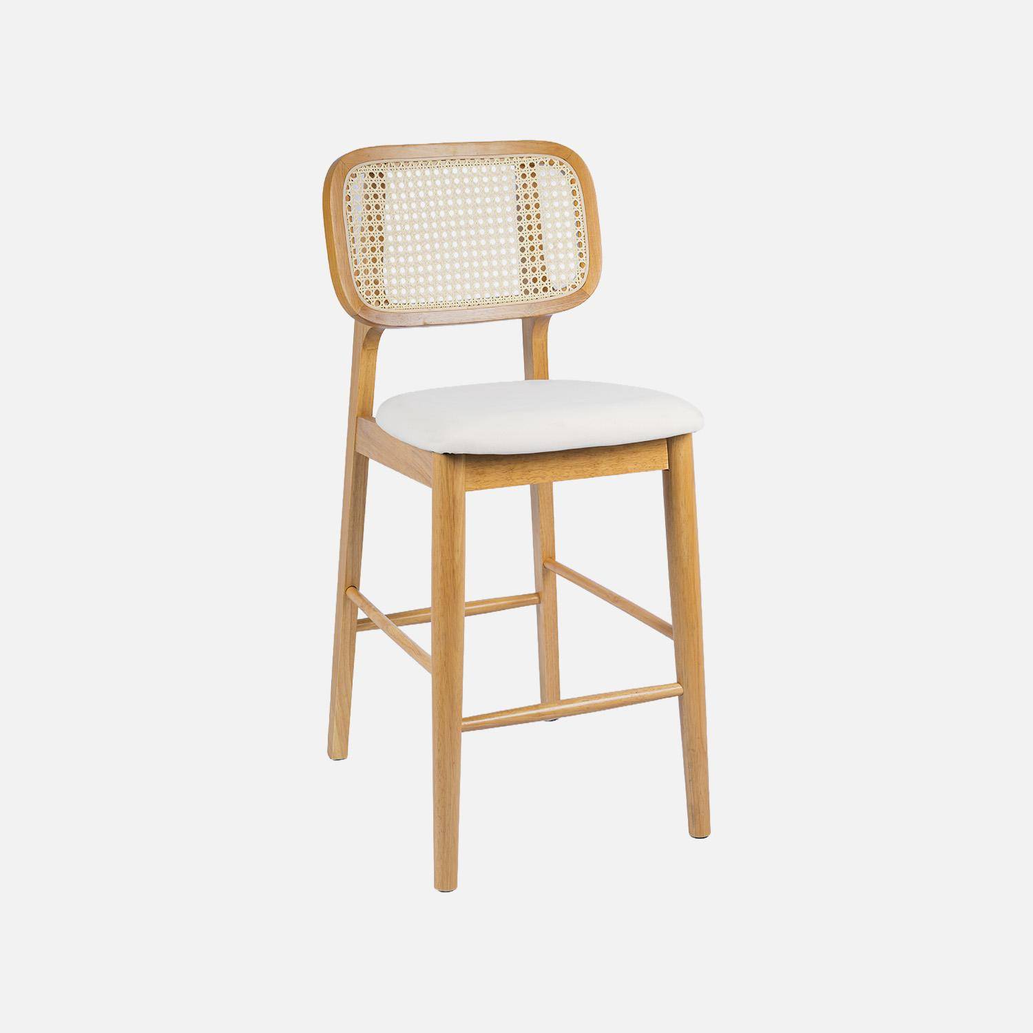 Taburete de bar de madera de hevea con rejilla y tela, set de 2 Natural - 45x59x98 cm,sweeek,Photo3