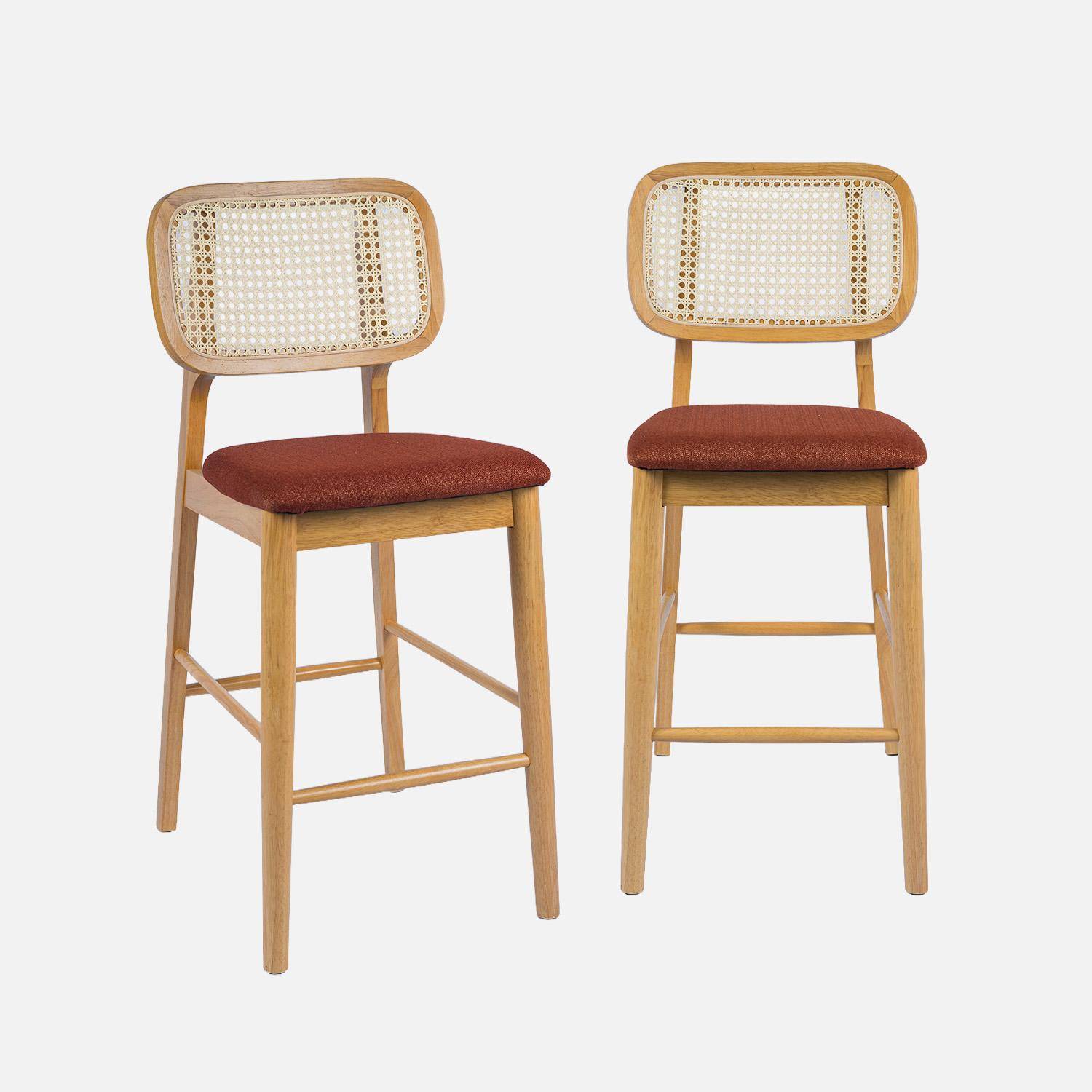 Taburete de bar de madera de hevea con rejilla y tela, set de 2, Mani, Natural, 44x59x98.5 cm,sweeek,Photo2