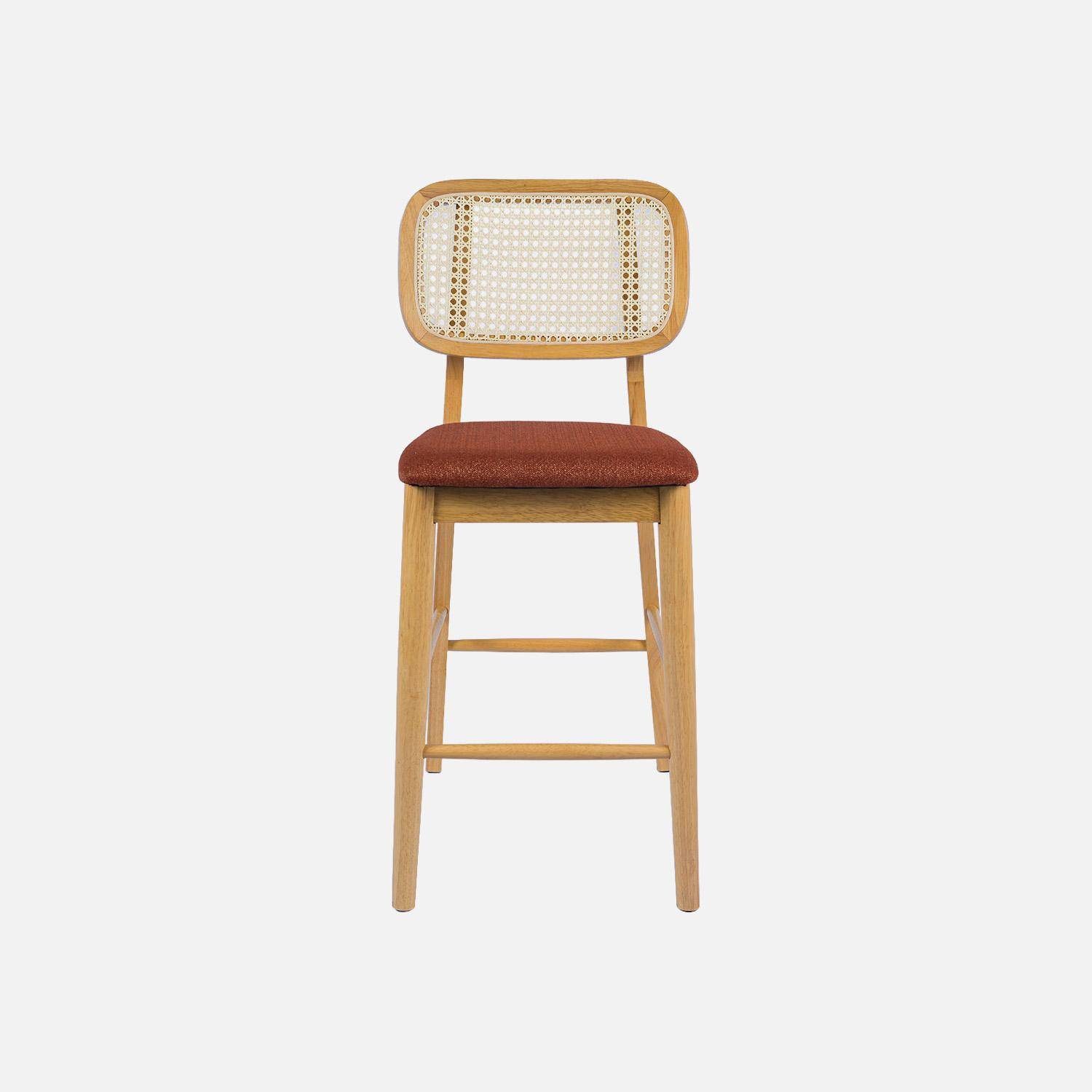 Taburete de bar de madera de hevea con rejilla y tela, set de 2, Mani, Natural, 44x59x98.5 cm,sweeek,Photo4