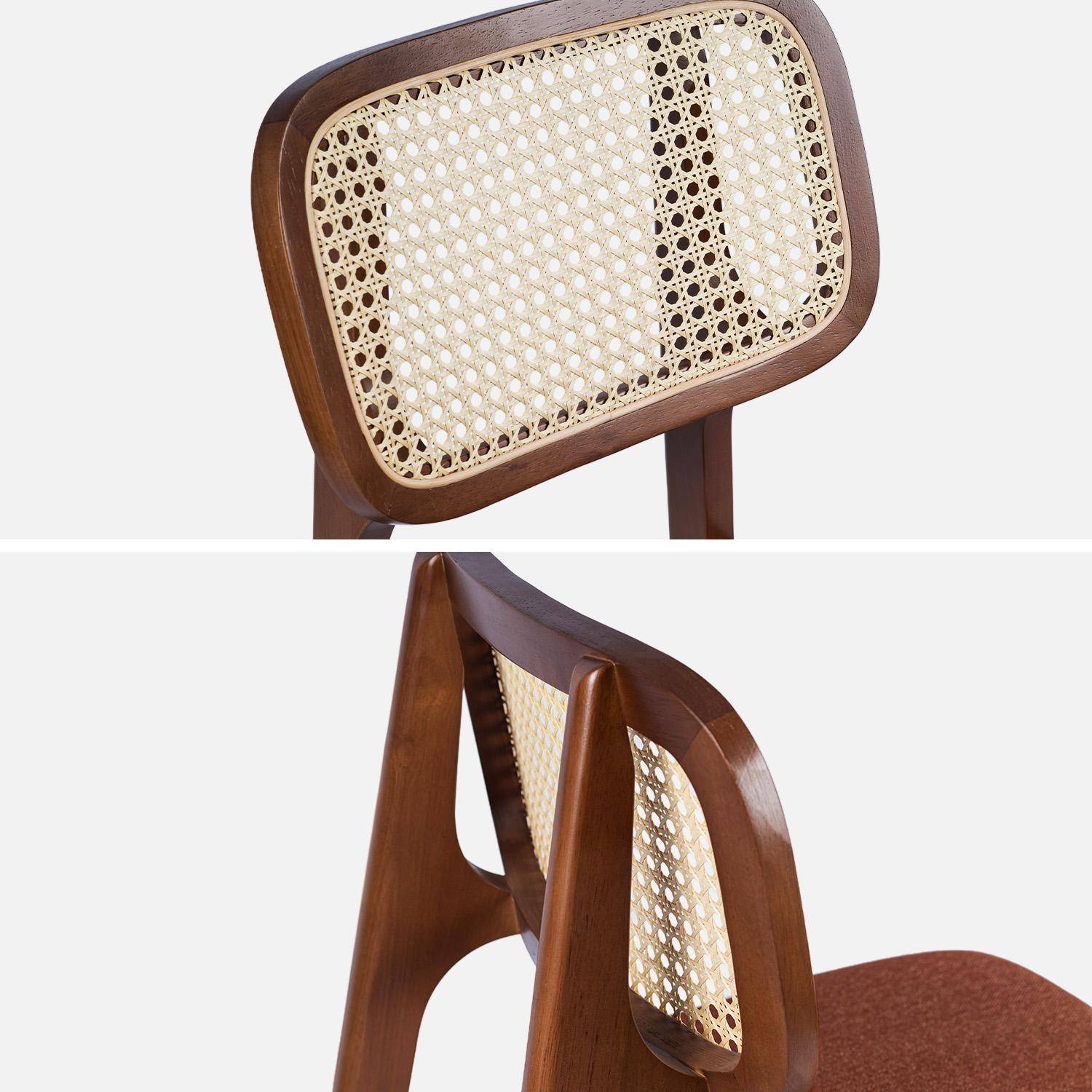 Set van 2 vintage barkrukken van rubberhout met rotan en stof 66,5 cm walnoot en terracotta - Mani Photo6