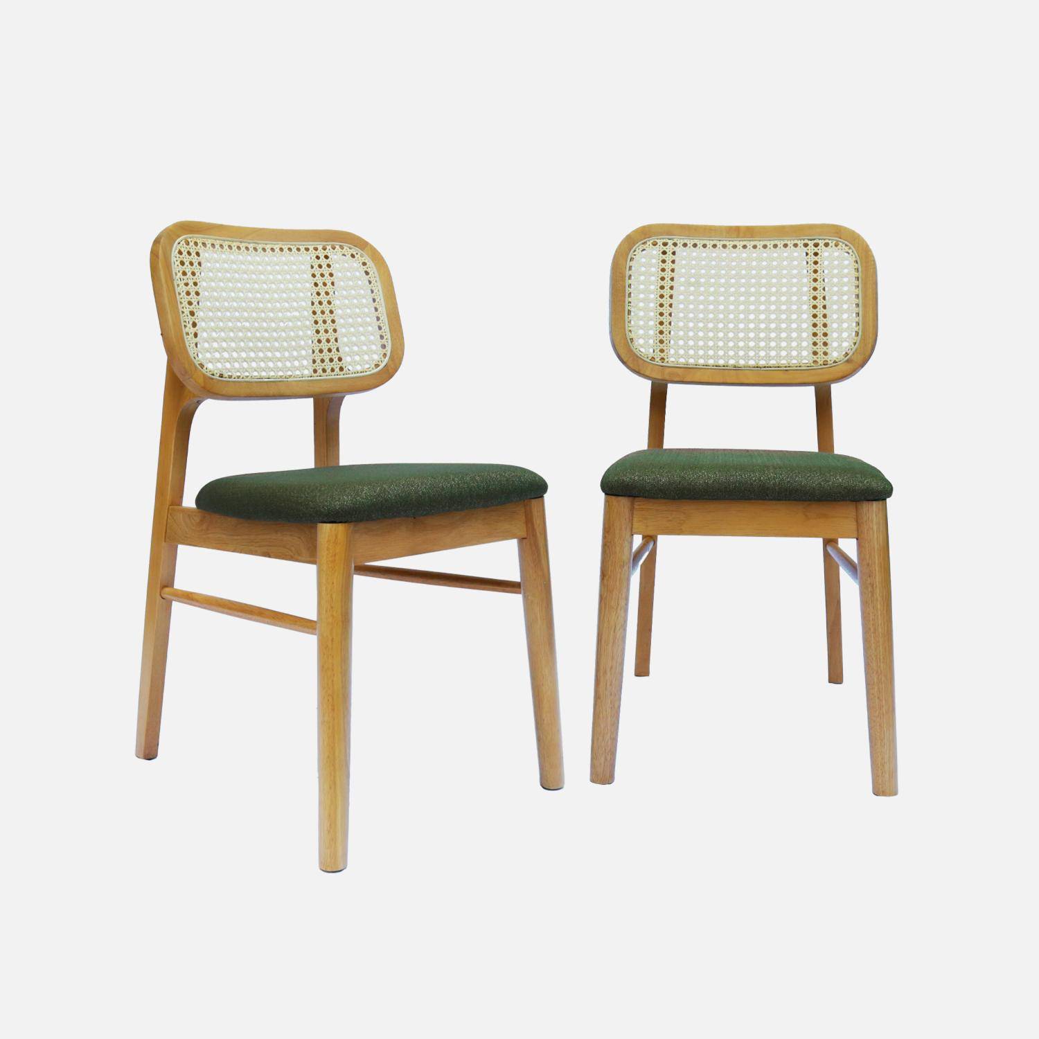 Lot de 2 chaises bohème bois d'hévéa et cannage kaki - Mani,sweeek,Photo1