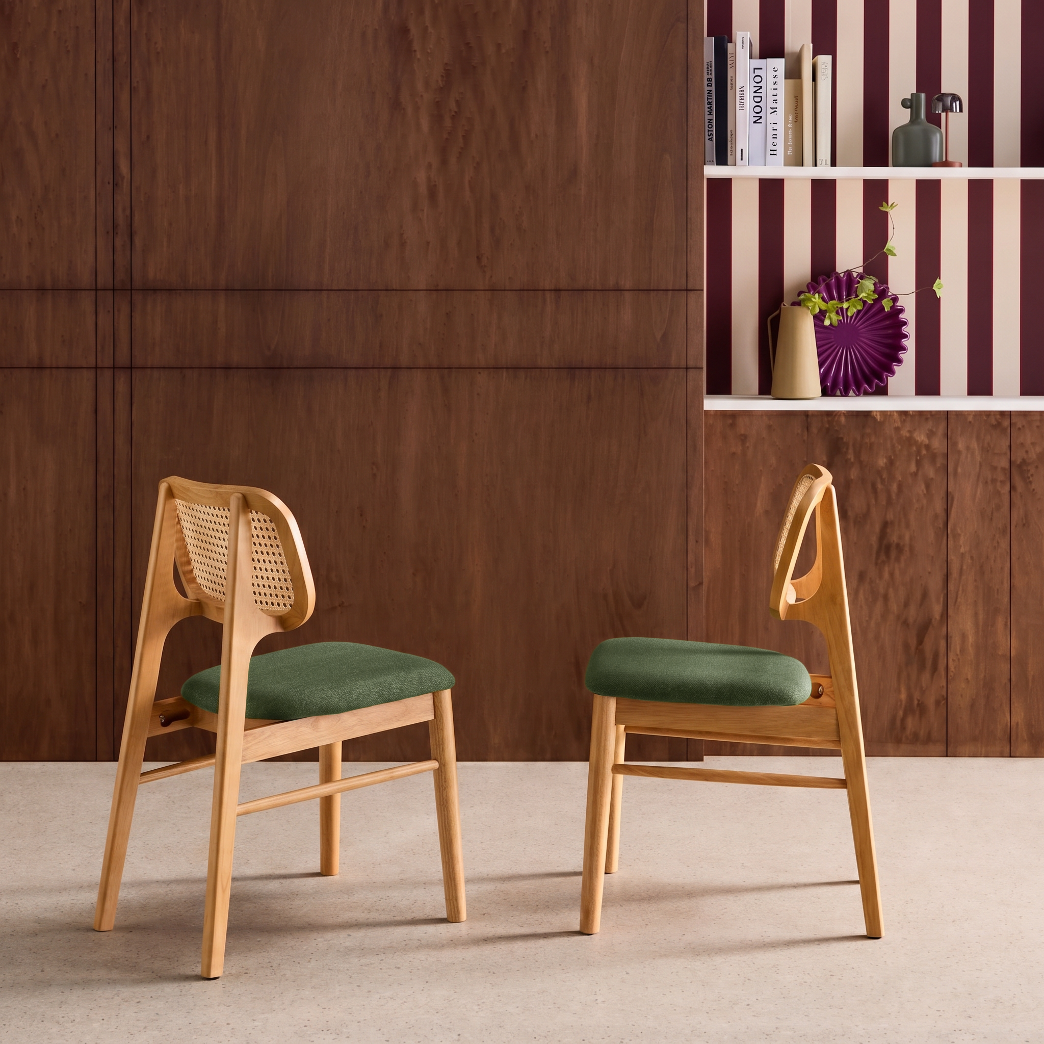 2er-Set Stühle im Bohème-Stil aus Hevea und Rattan-Geflecht khaki - Mani,sweeek,Photo2