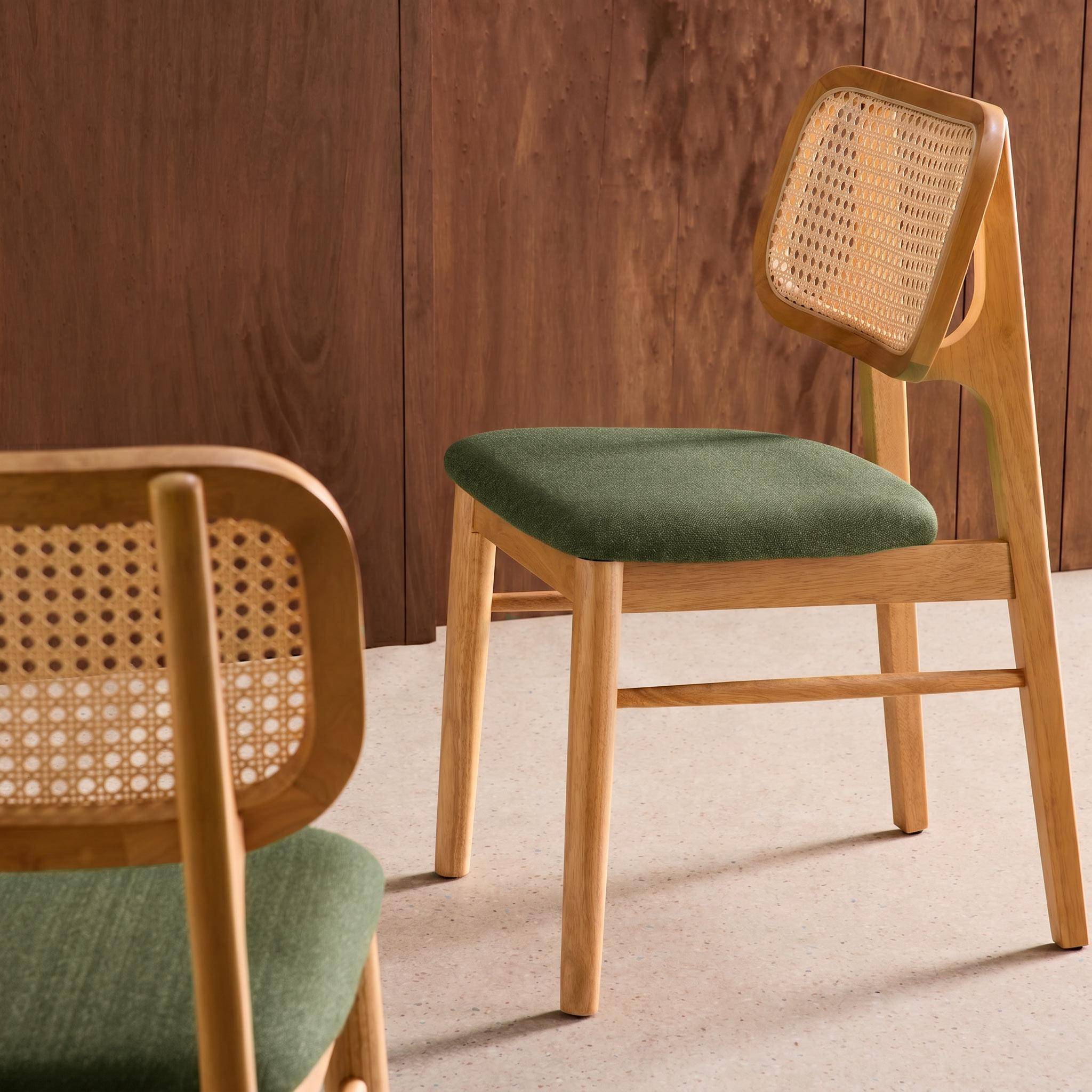 2er-Set Stühle im Bohème-Stil aus Hevea und Rattan-Geflecht khaki - Mani Photo4