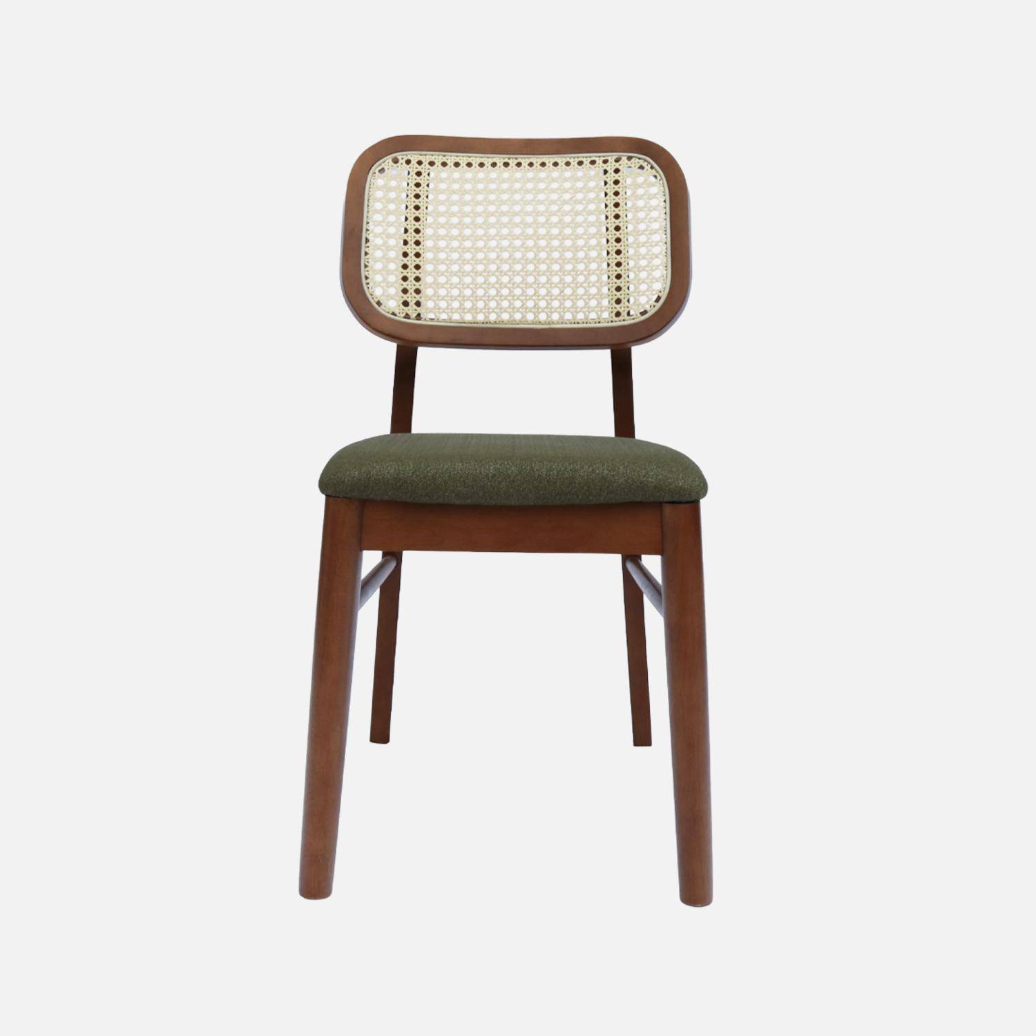 Lot de 2 chaises vintage bois d'hévéa et cannage kaki - Mani Photo4