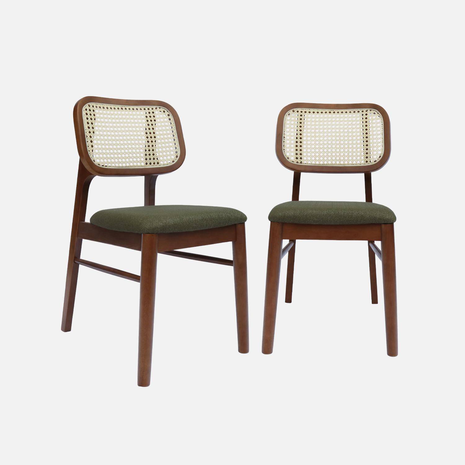Lot de 2 chaises vintage bois d'hévéa et cannage kaki - Mani Photo2