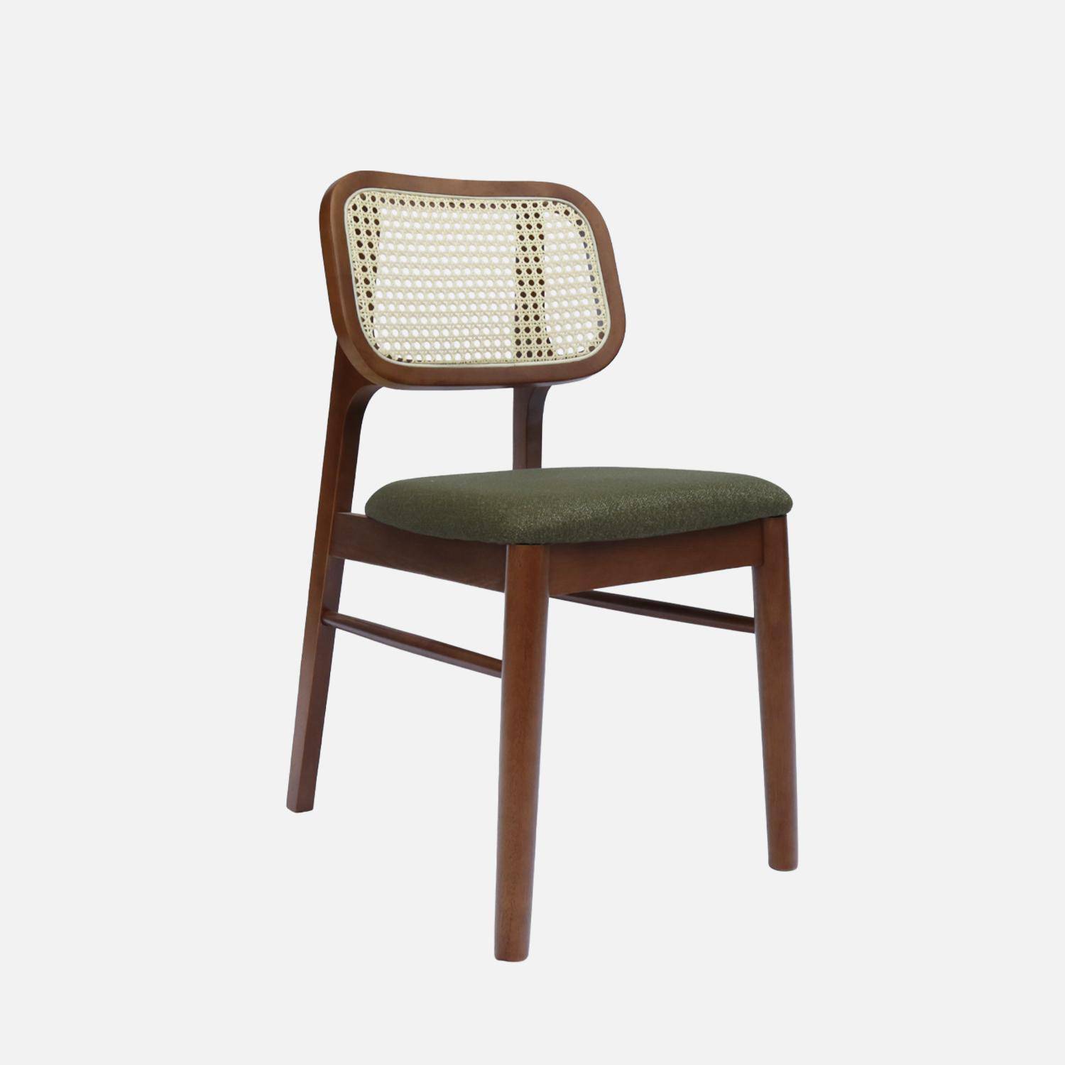 Lot de 2 chaises vintage bois d'hévéa et cannage kaki - Mani Photo3