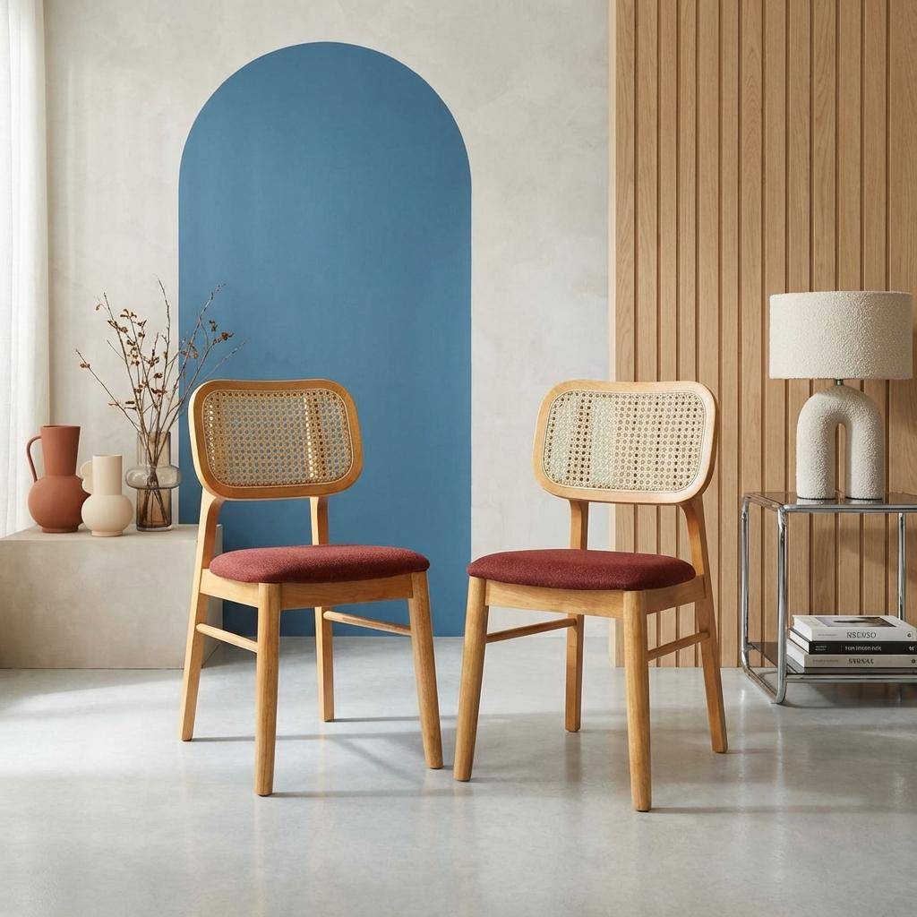 Cadeira boémia em madeira de seringueira e cana, conjunto de 2 Natural - 43x55x81 cm Photo4