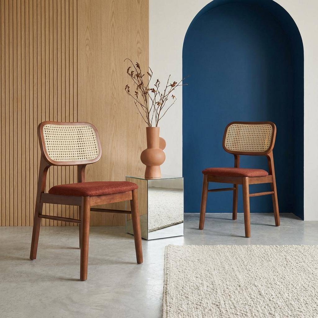 Silla vintage de madera de hevea y rejilla, set de 2 Nogal - 43x55x81 cm,sweeek,Photo2