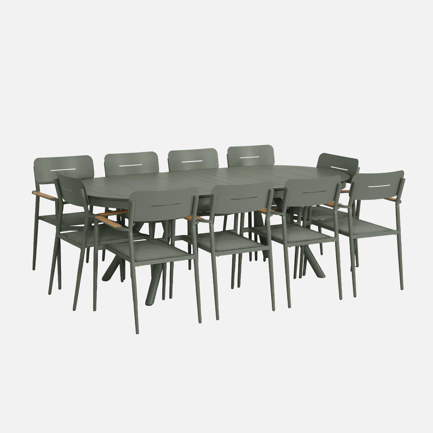 Table de jardin ovale extensible aluminium + 10 assises kaki - Metora / Fira,sweeek,Photo1