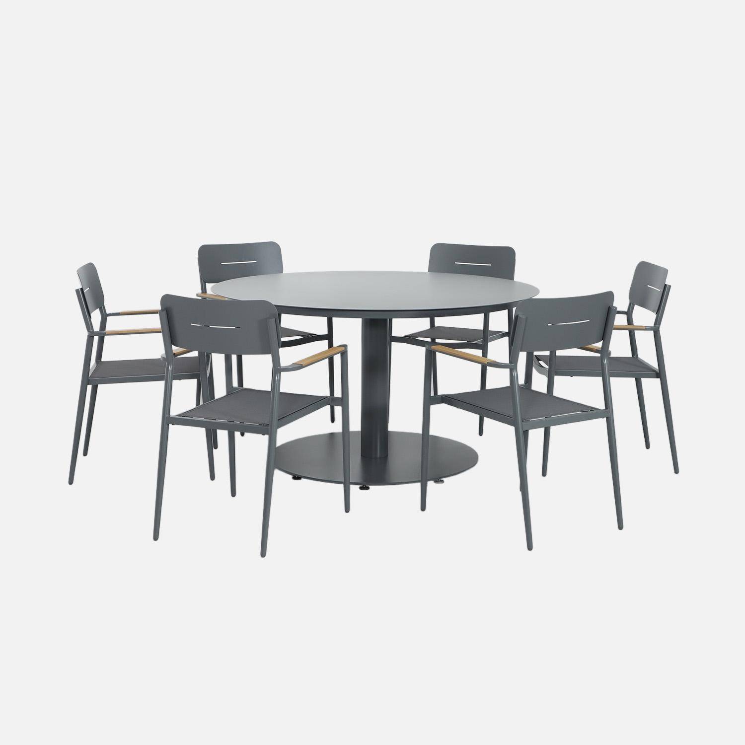 Table de jardin ronde aluminium + 6 assises anthracite - Oreva / Fira Photo2