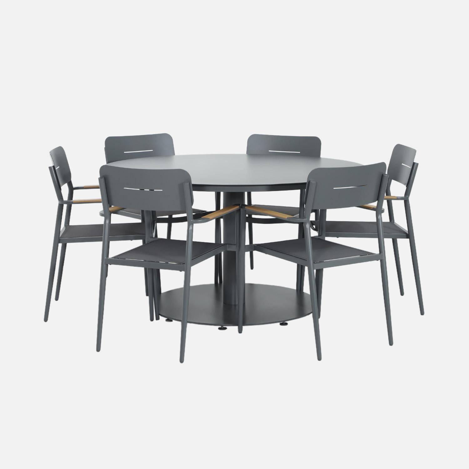 Table de jardin ronde aluminium + 6 assises anthracite - Oreva / Fira Photo1