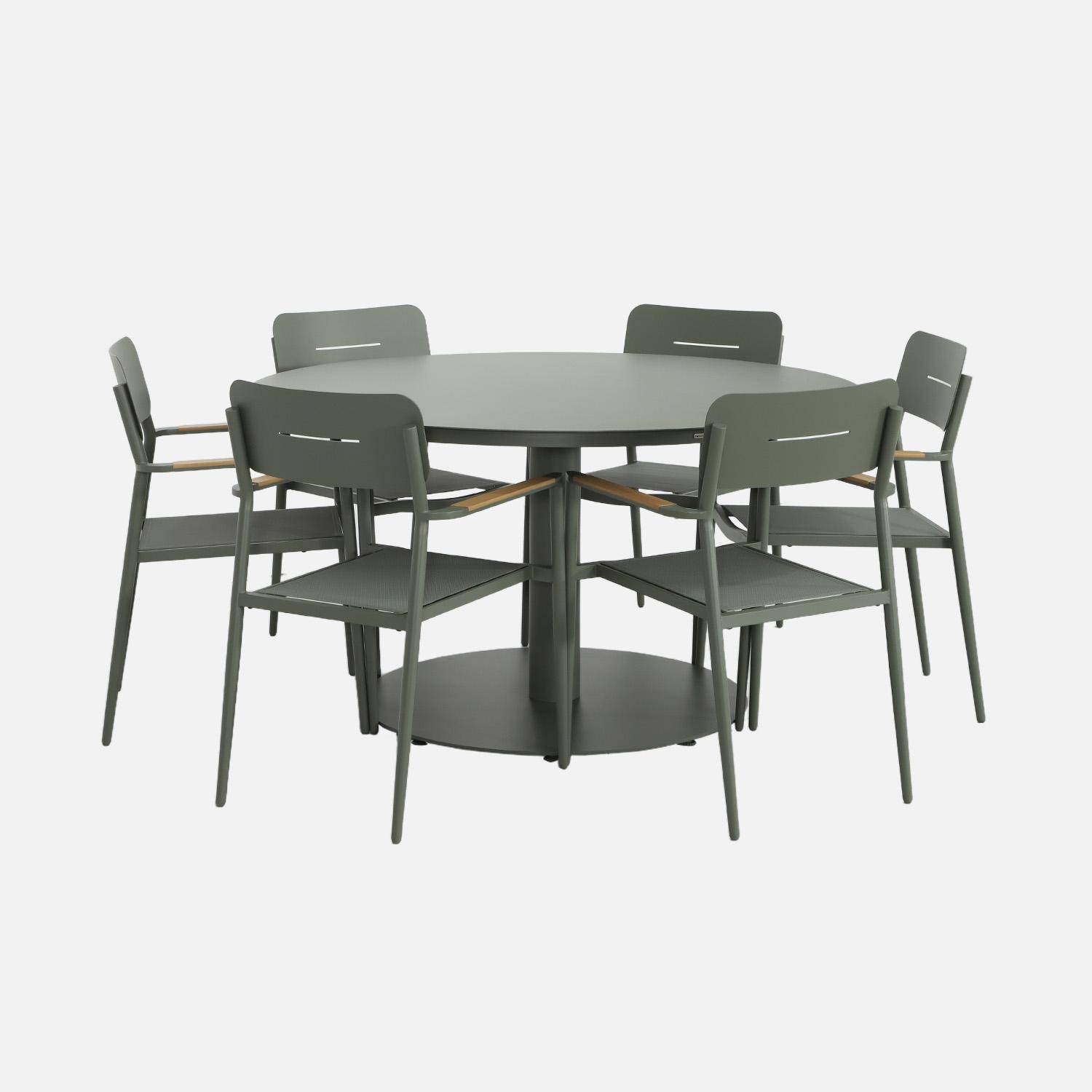 Table de jardin ronde aluminium + 6 assises kaki - Oreva / Fira Photo1