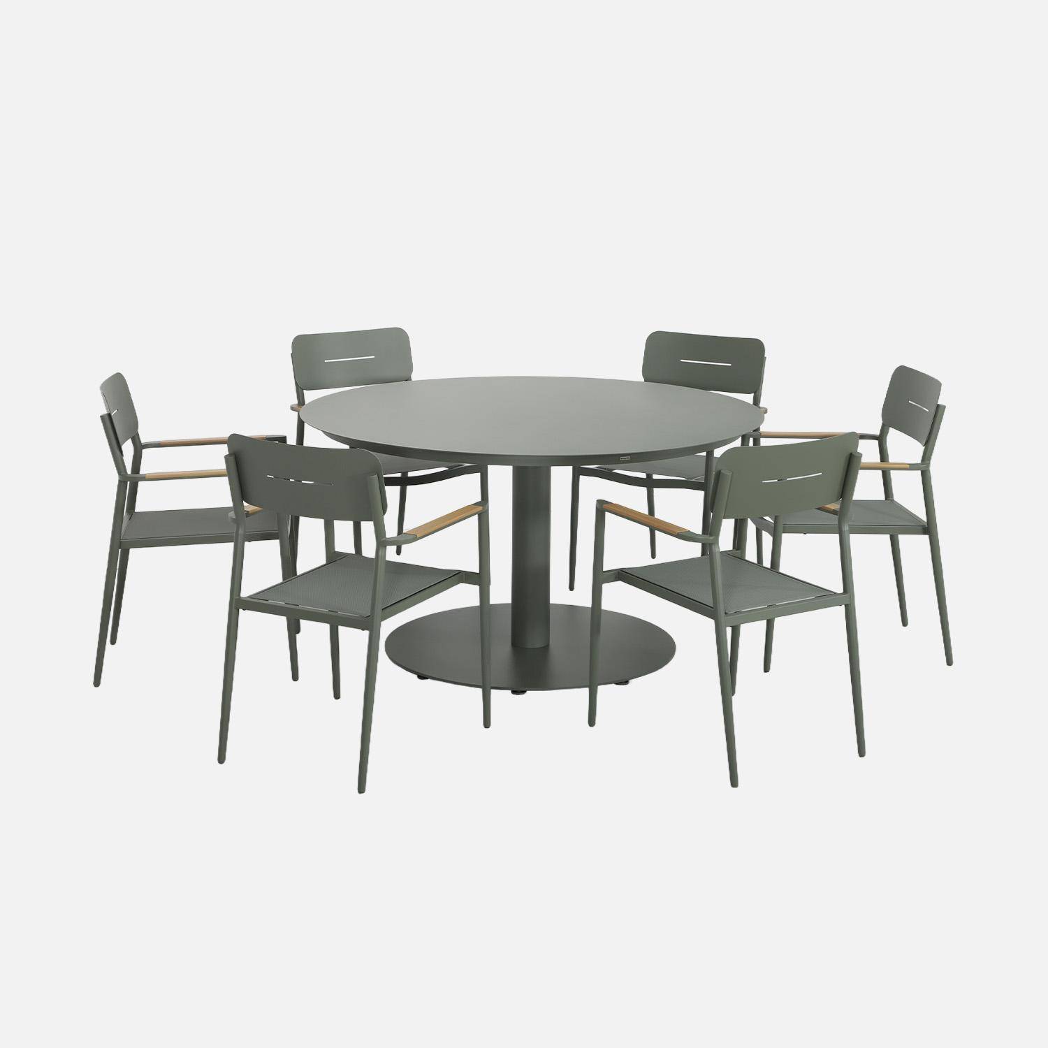 Ronde aluminium tuintafel en 6 tuinstoelen kaki - Oreva en Fira,sweeek,Photo4