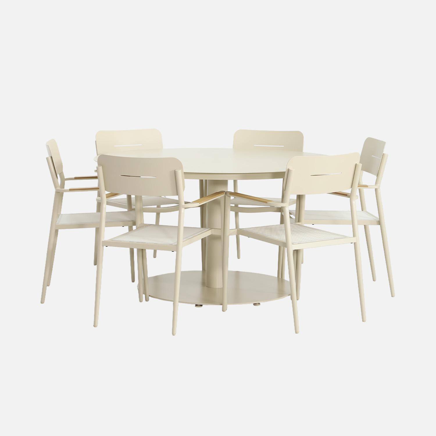 Table de jardin ronde aluminium + 6 assises beige - Oreva / Fira,sweeek,Photo1