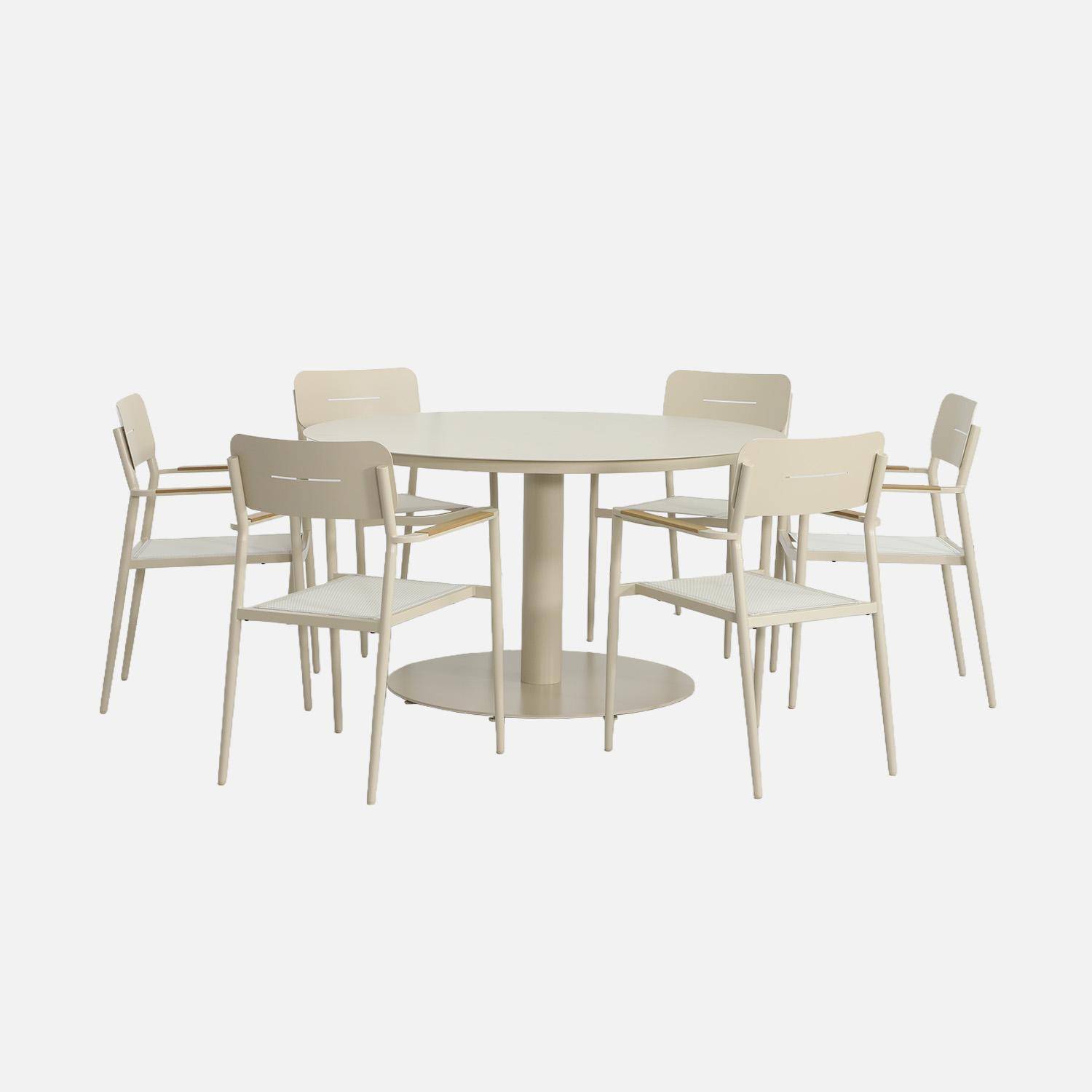 Table de jardin ronde aluminium + 6 assises beige - Oreva / Fira Photo2