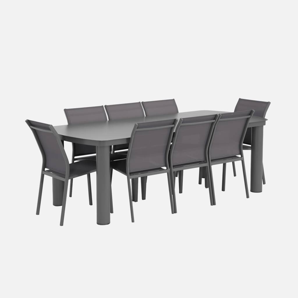 Table de jardin aluminium + 8 assises anthracite