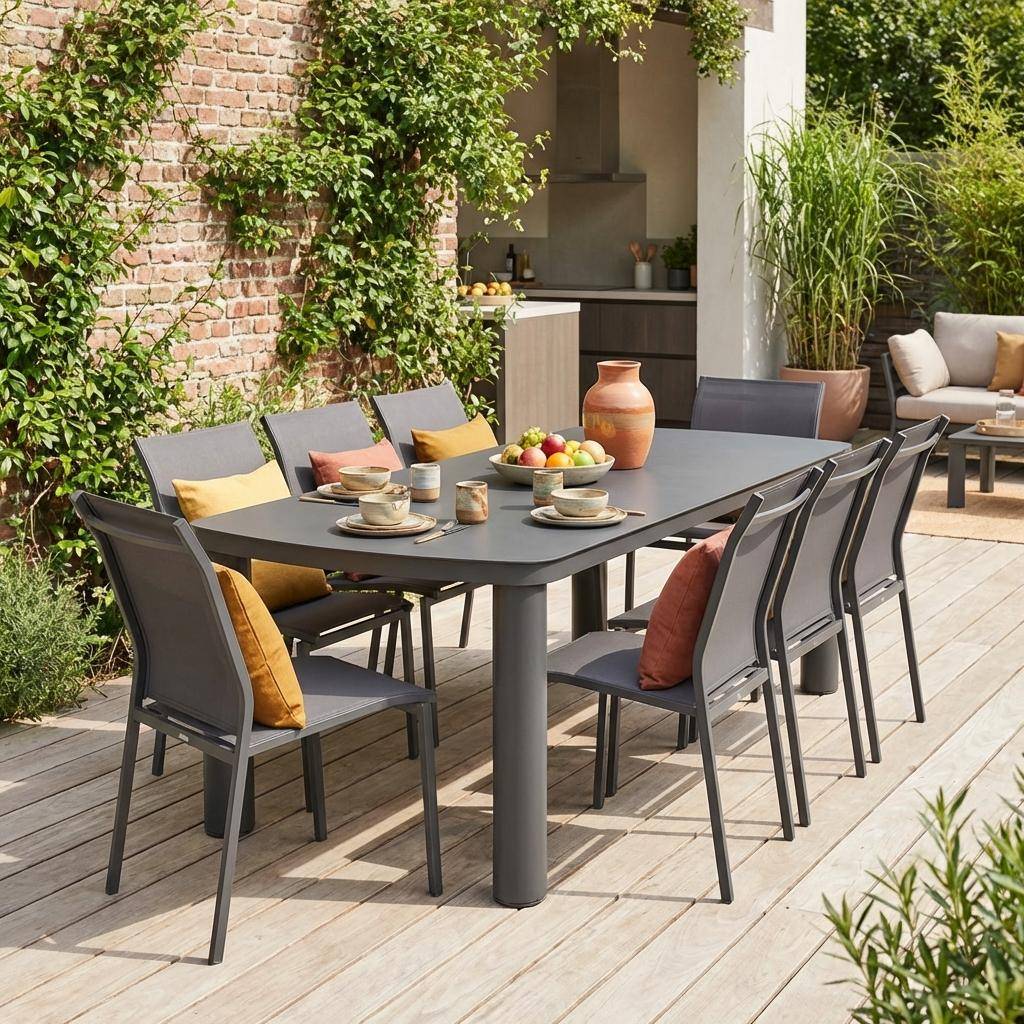 Aluminium tuintafel met 8 tuinstoelen antraciet - Zaro en Buffalo Photo1