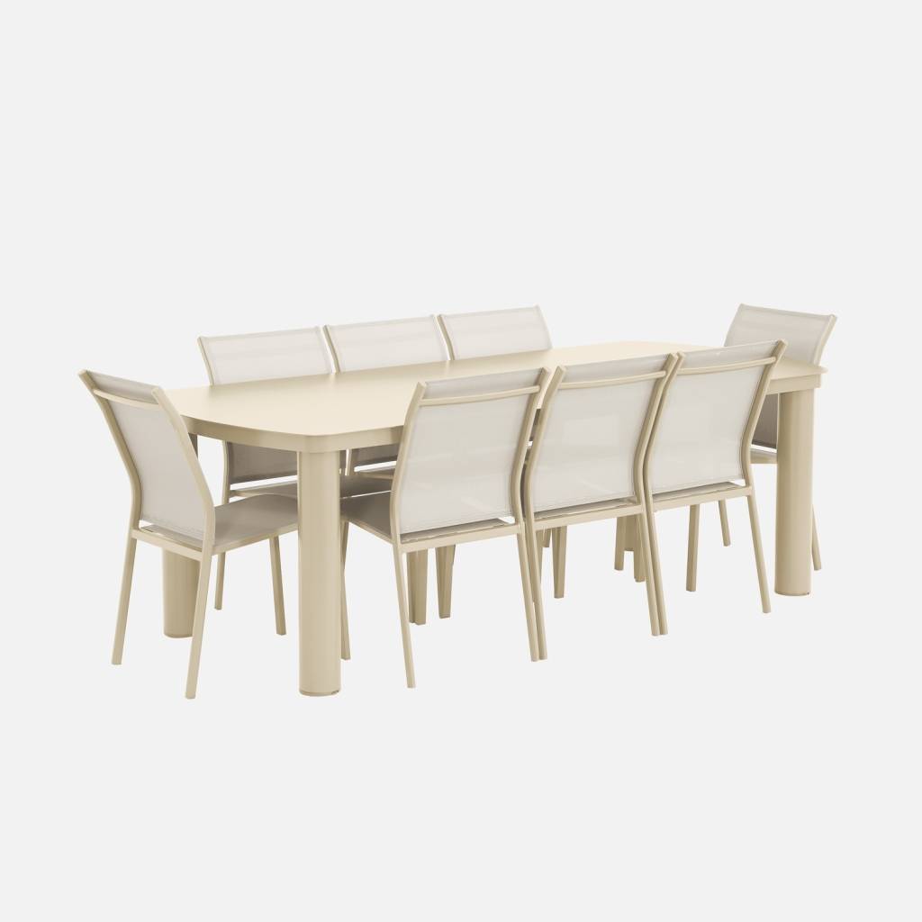 Table de jardin aluminium + 8 assises beige