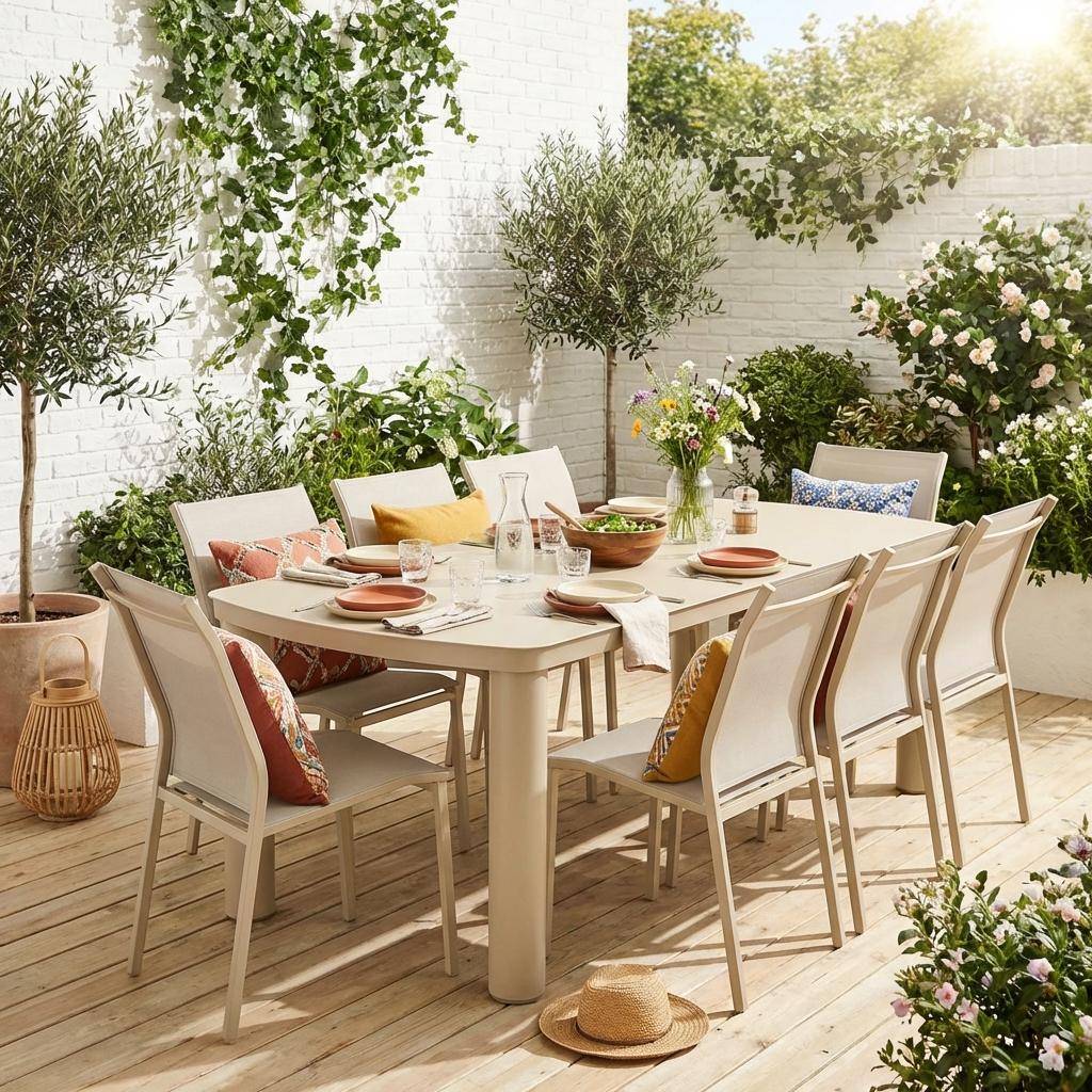 Aluminium garden table 225cm + 8 chairs beige - Zaro / Buffalo Photo1